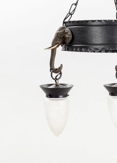 1900 Iron Chandelier Adorned with Elephant Heads