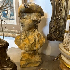 An Art Nouveau Hand-Carved Wood Italian Bust of a Young Boy