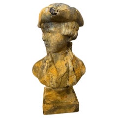 A 1900s Art Nouveau Patinated Wood Italian Bust of a Young Boy