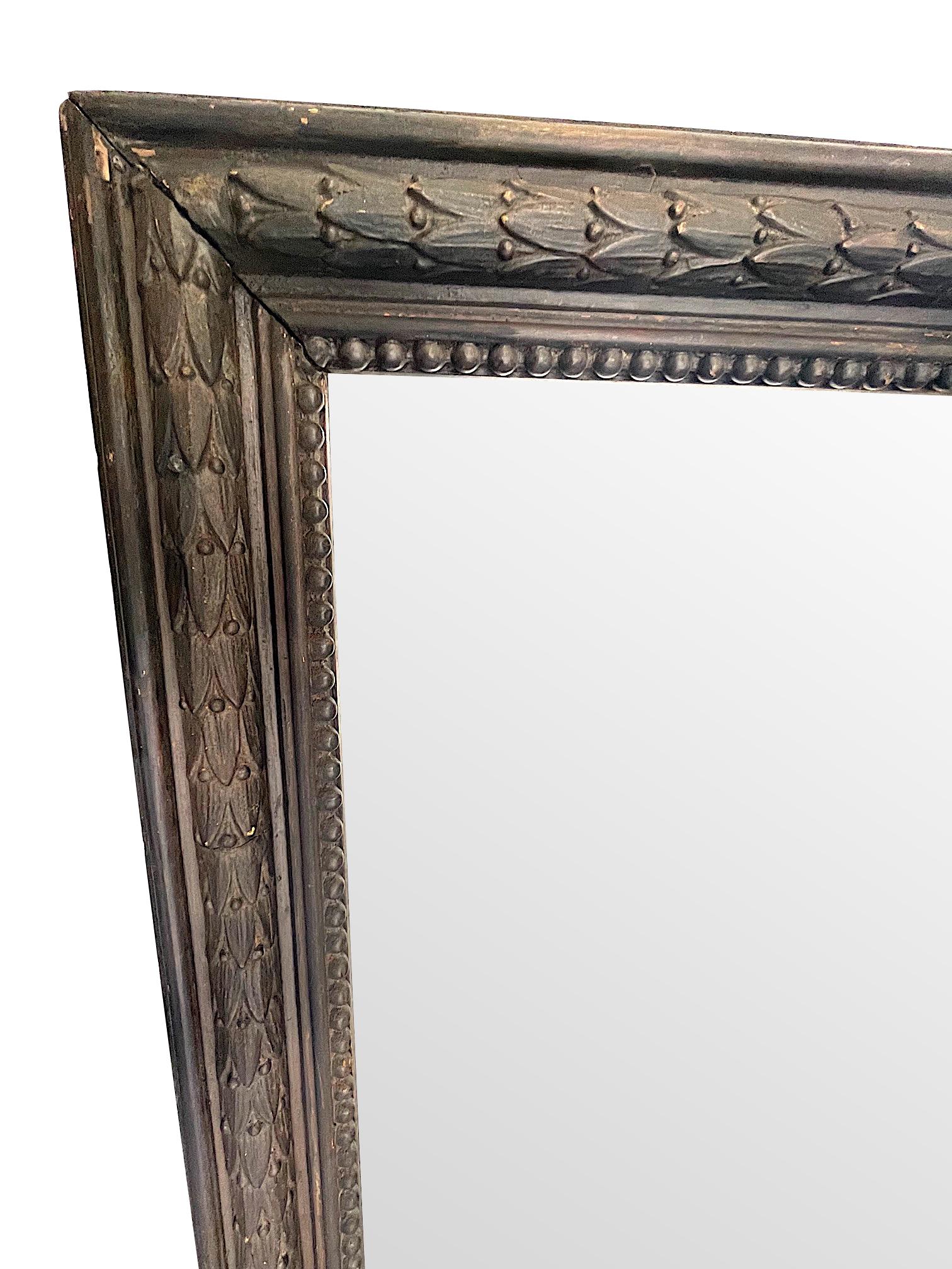 1900's French Ebonzied Acanthus Leaf Carved Wooden Mirror with Original Plate 7