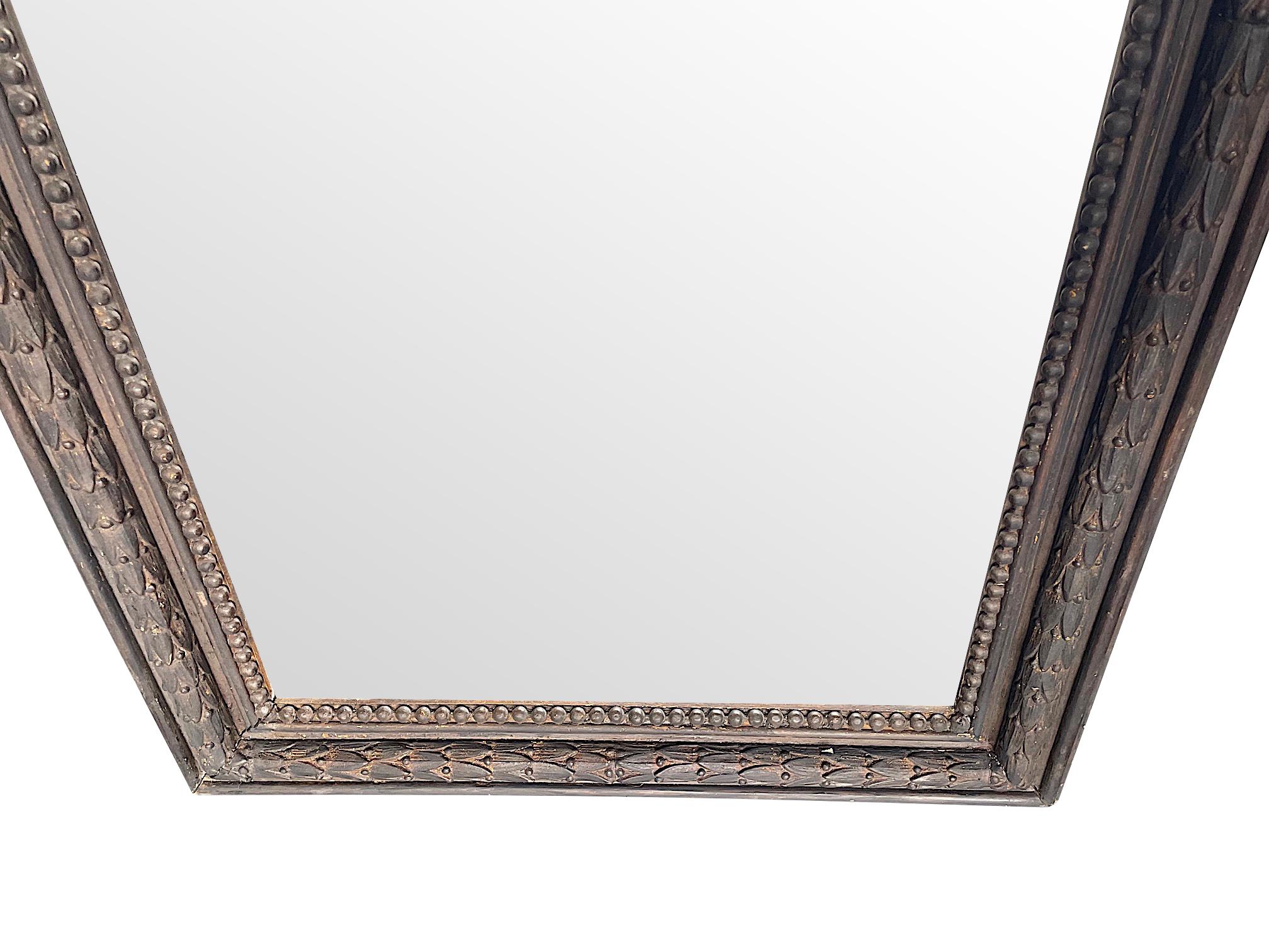 1900's French Ebonzied Acanthus Leaf Carved Wooden Mirror with Original Plate 4