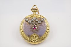 1906 Tiffany & Co. Diamond, Natural Ruby and Enamel 18 Carat Gold Pocket Watch