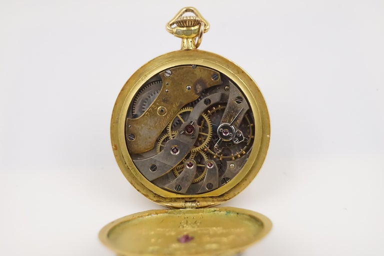 1906 Tiffany & Co. Diamond, Natural Ruby and Enamel 18 Carat Gold Pocket  Watch