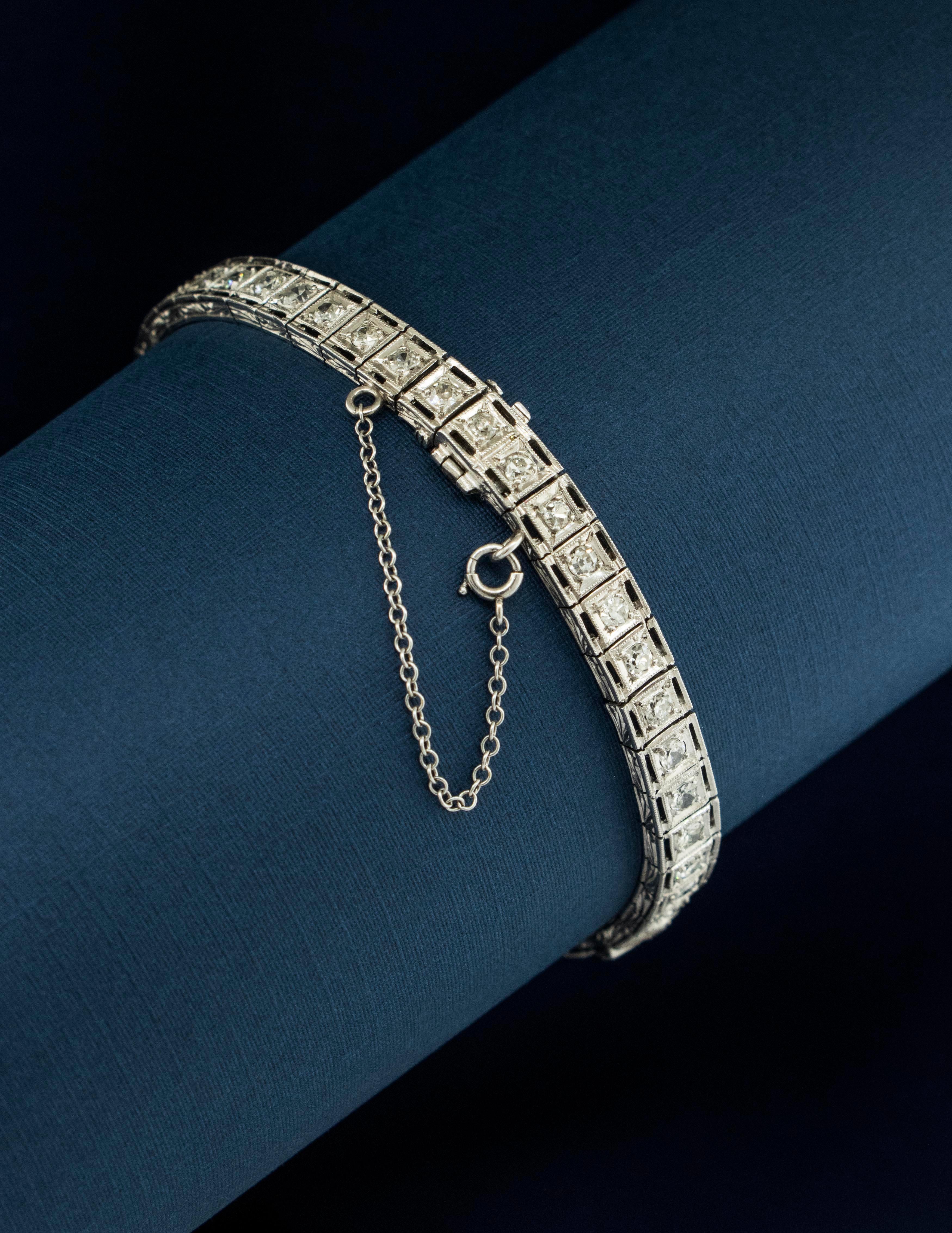 Women's A 1920's Art Deco Platinum Bracelet with Diamonds and Sapphires For Sale