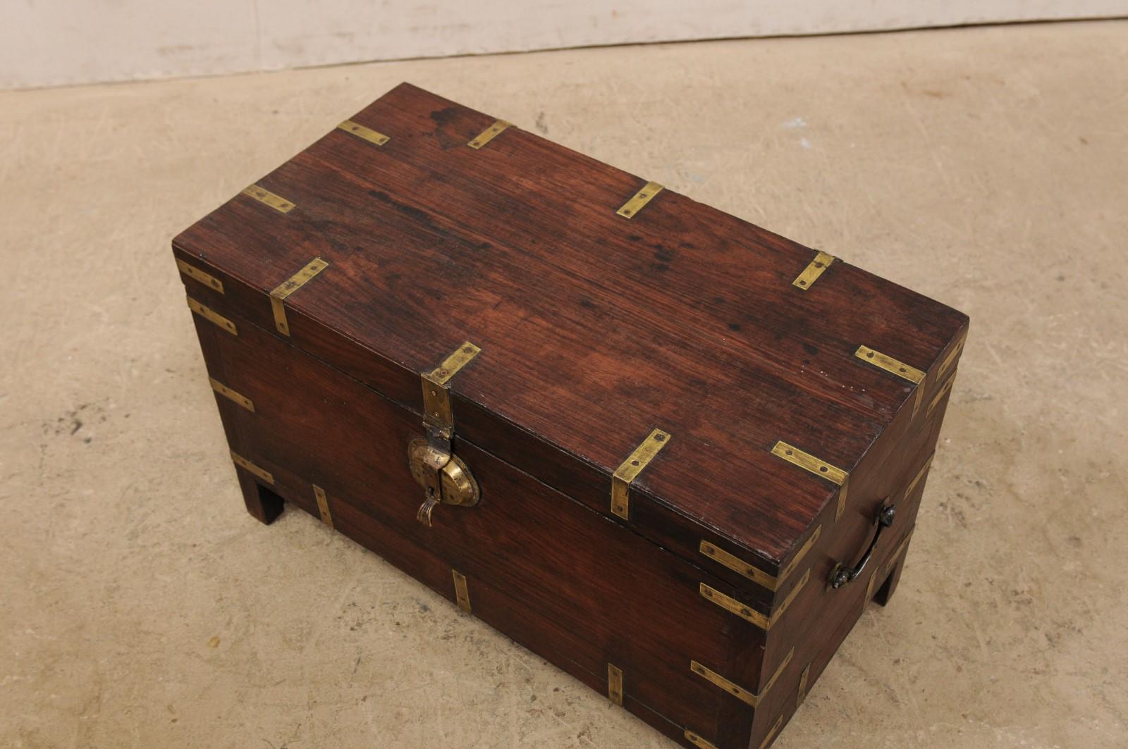 1920s British Colonial Trunk of Rosewood and Brass-Great Little Coffee Table 5