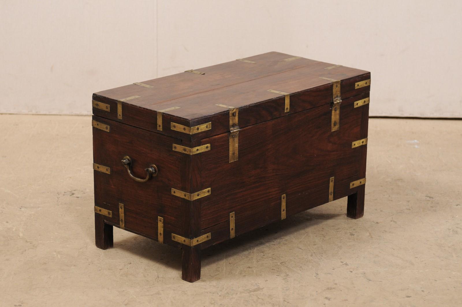 Indian 1920s British Colonial Trunk of Rosewood and Brass-Great Little Coffee Table