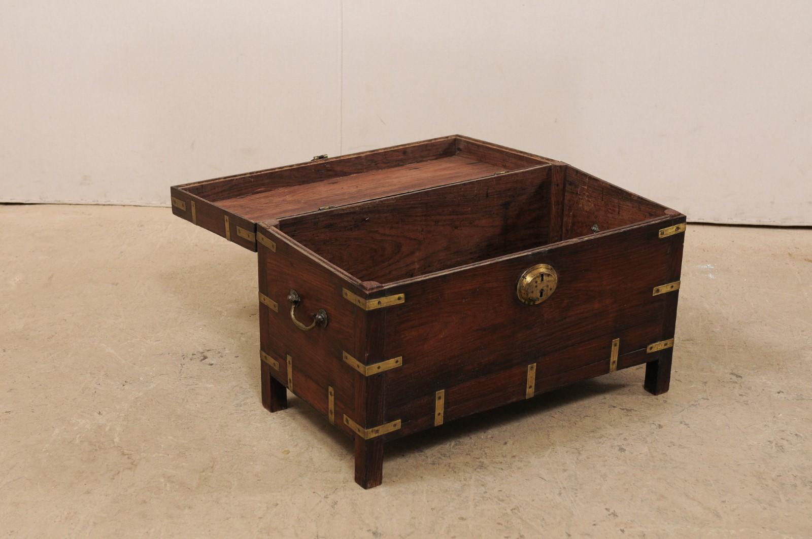 20th Century 1920s British Colonial Trunk of Rosewood and Brass-Great Little Coffee Table
