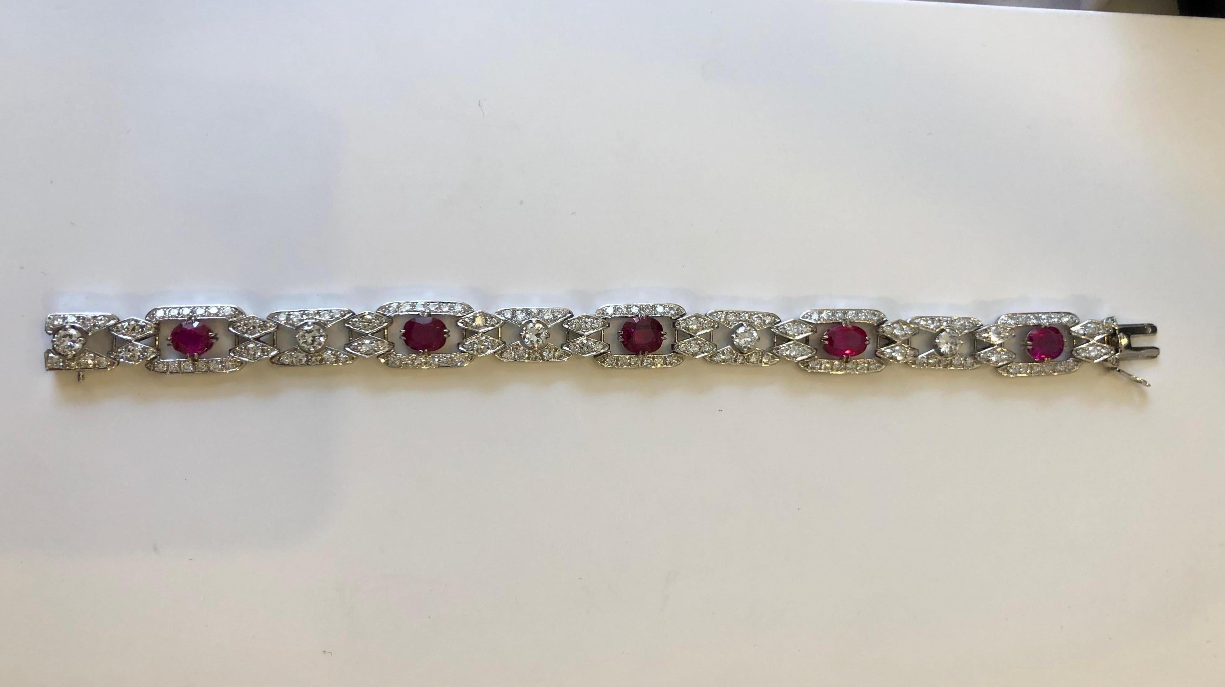 Art Deco 1920s Certificated Burmese Ruby and Diamond Bracelet For Sale