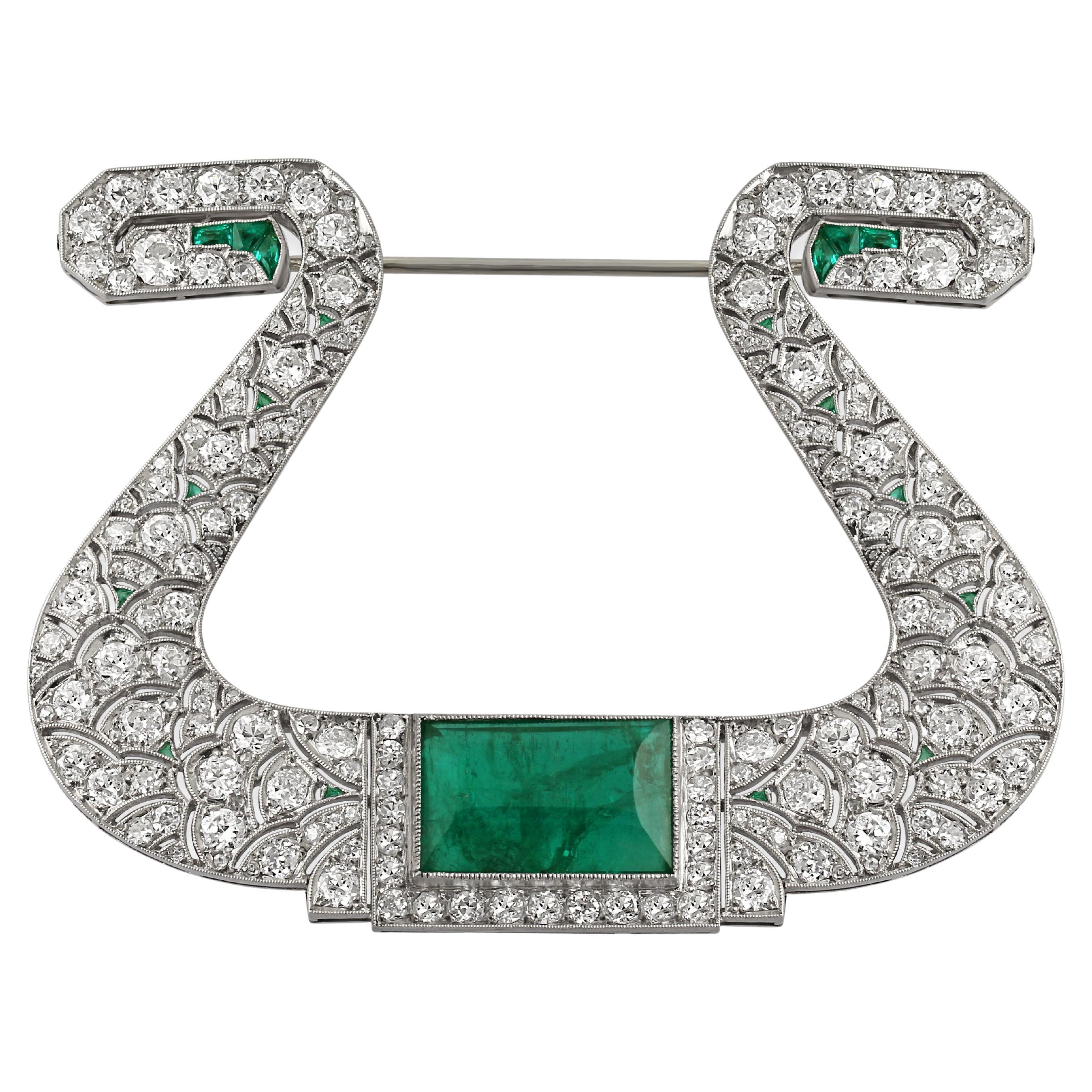 1920s Diamond & Emerald Horseshoe Brooch