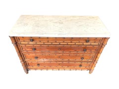 1920s French Faux Bamboo Four-Drawer Chest of Drawers with Orignal Marble Top