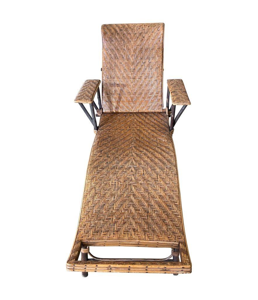 1920s French Riviera Adjustable Woven Rattan and Bamboo Sun Lounger For Sale 4