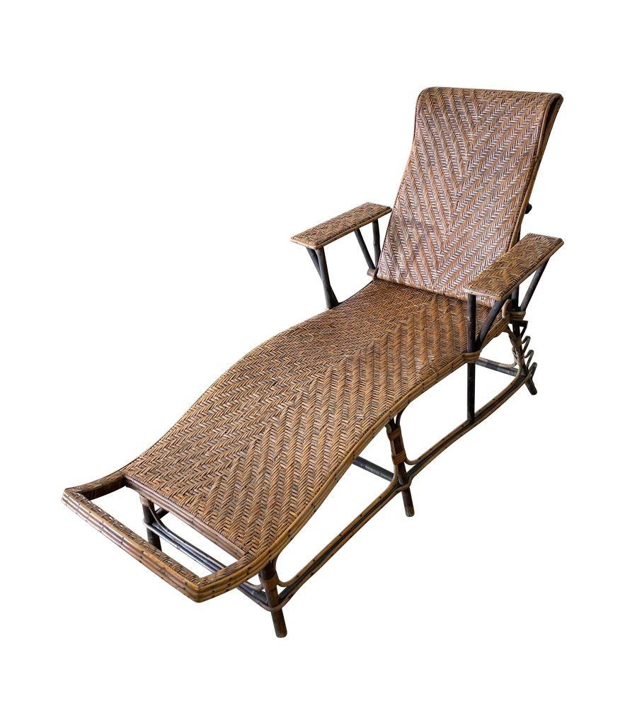 Verstellbarer Sonnensessel aus gewebtem Rattan und Bambus, Französische Riviera, 1920er Jahre im Angebot 7