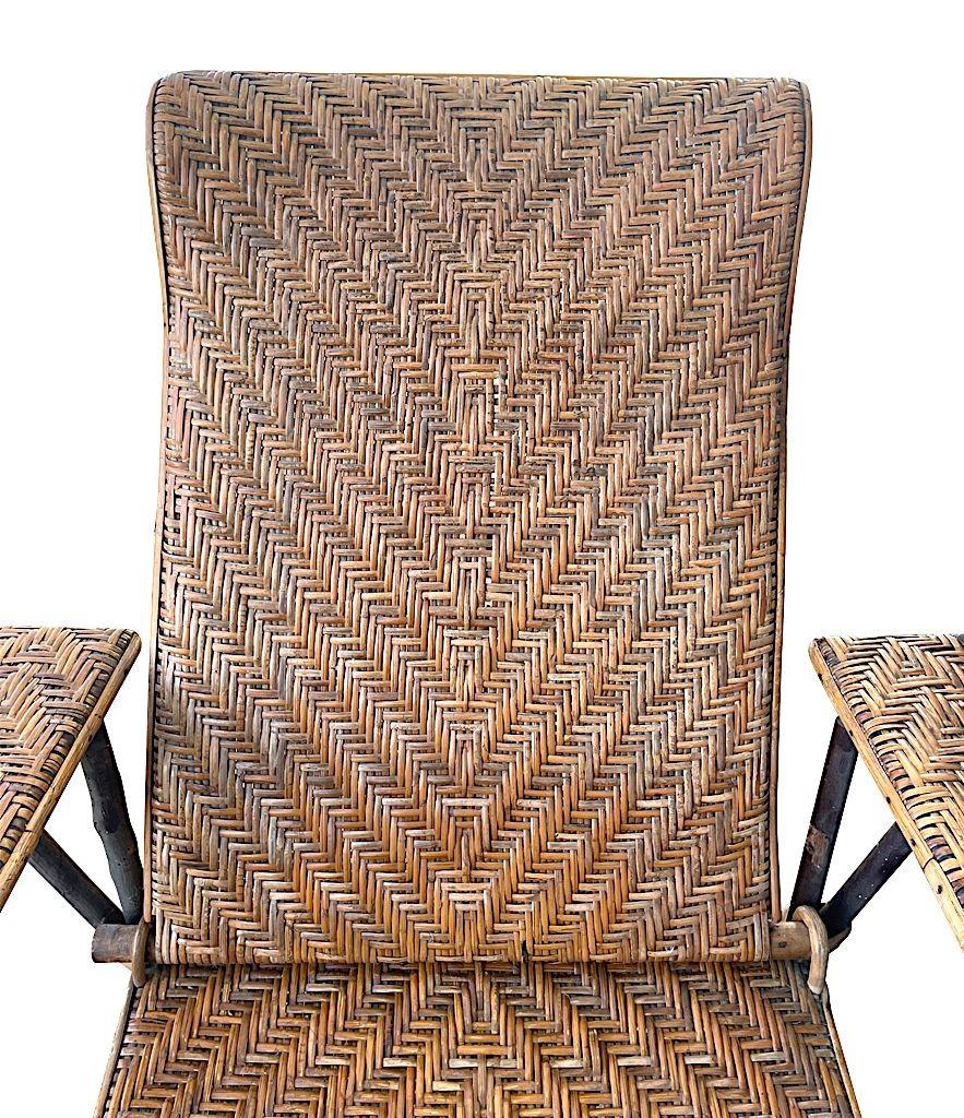 1920s French Riviera Adjustable Woven Rattan and Bamboo Sun Lounger For Sale 8