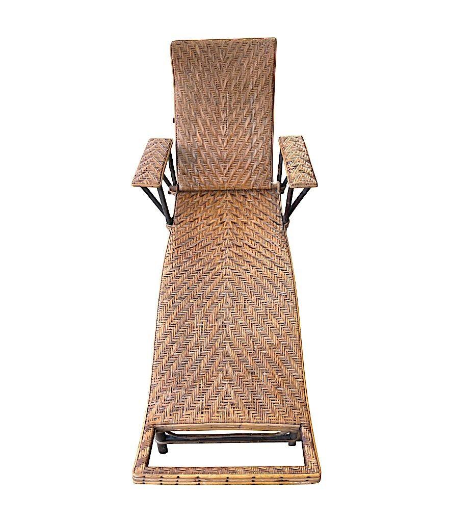 1920s French Riviera Adjustable Woven Rattan and Bamboo Sun Lounger For Sale 9