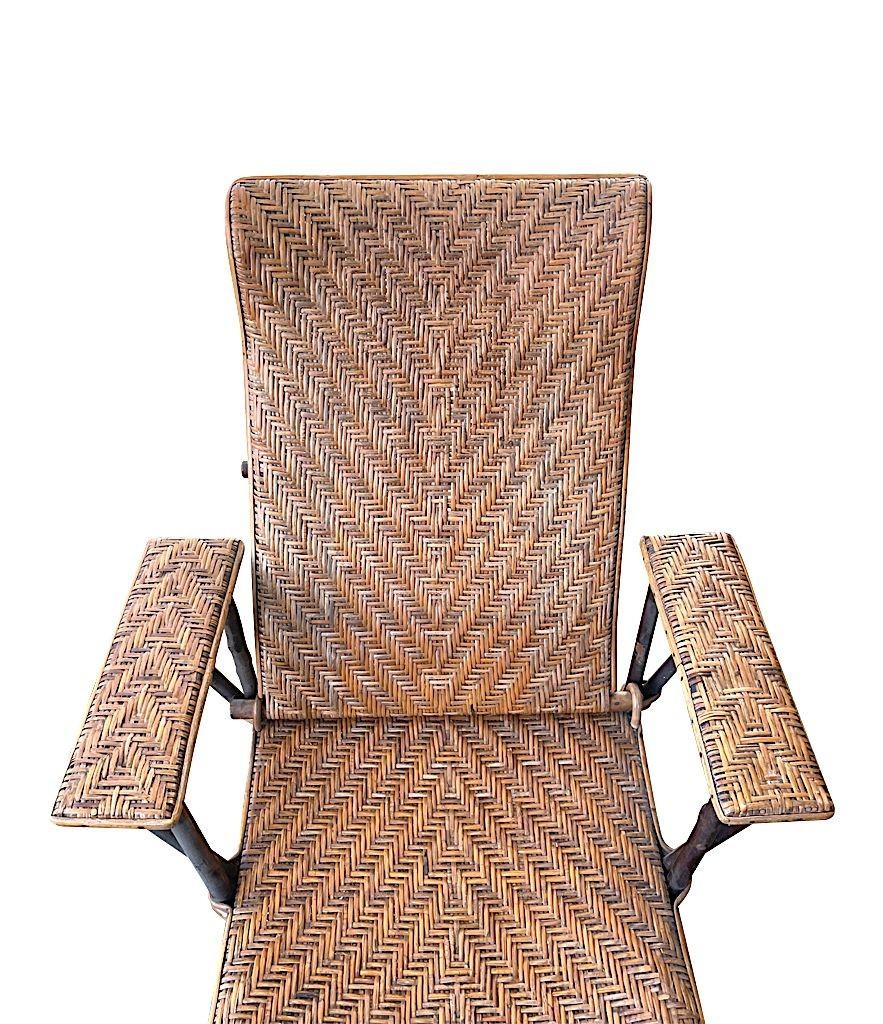 1920s French Riviera Adjustable Woven Rattan and Bamboo Sun Lounger For Sale 10