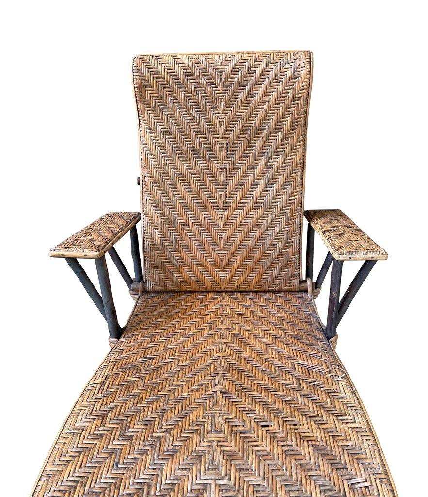 Early 20th Century 1920s French Riviera Adjustable Woven Rattan and Bamboo Sun Lounger For Sale
