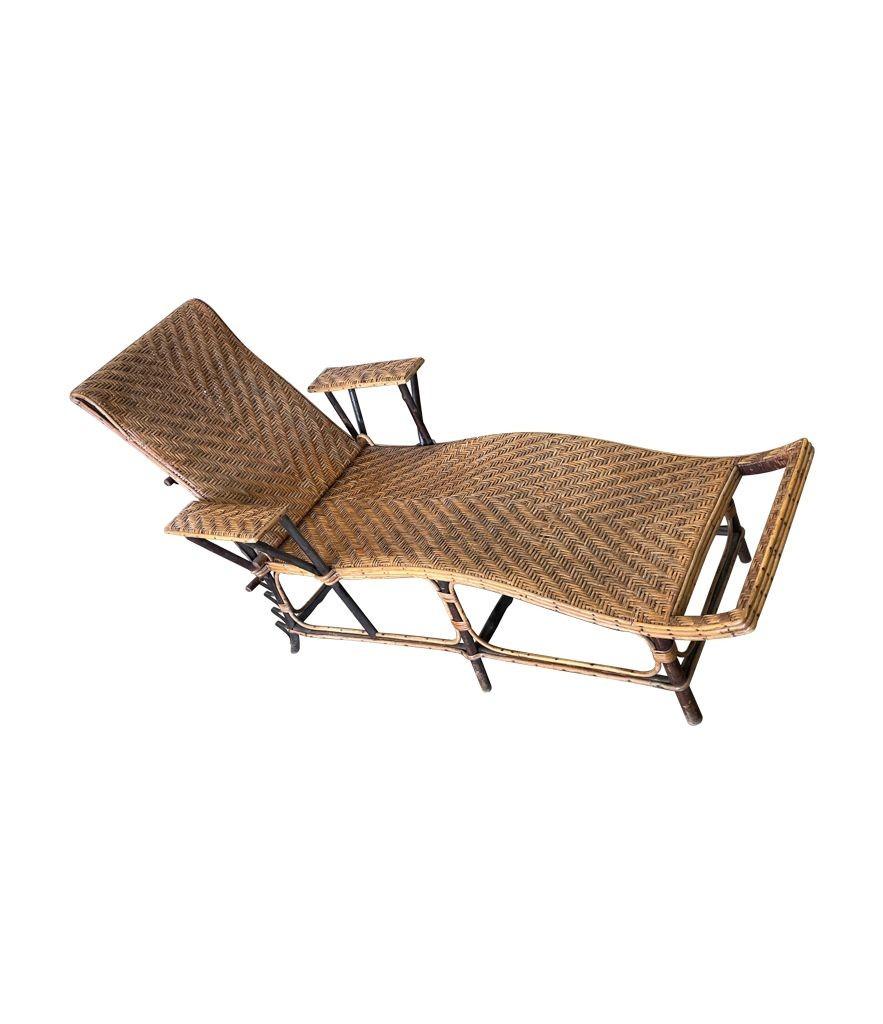 1920s French Riviera Adjustable Woven Rattan and Bamboo Sun Lounger For Sale 2