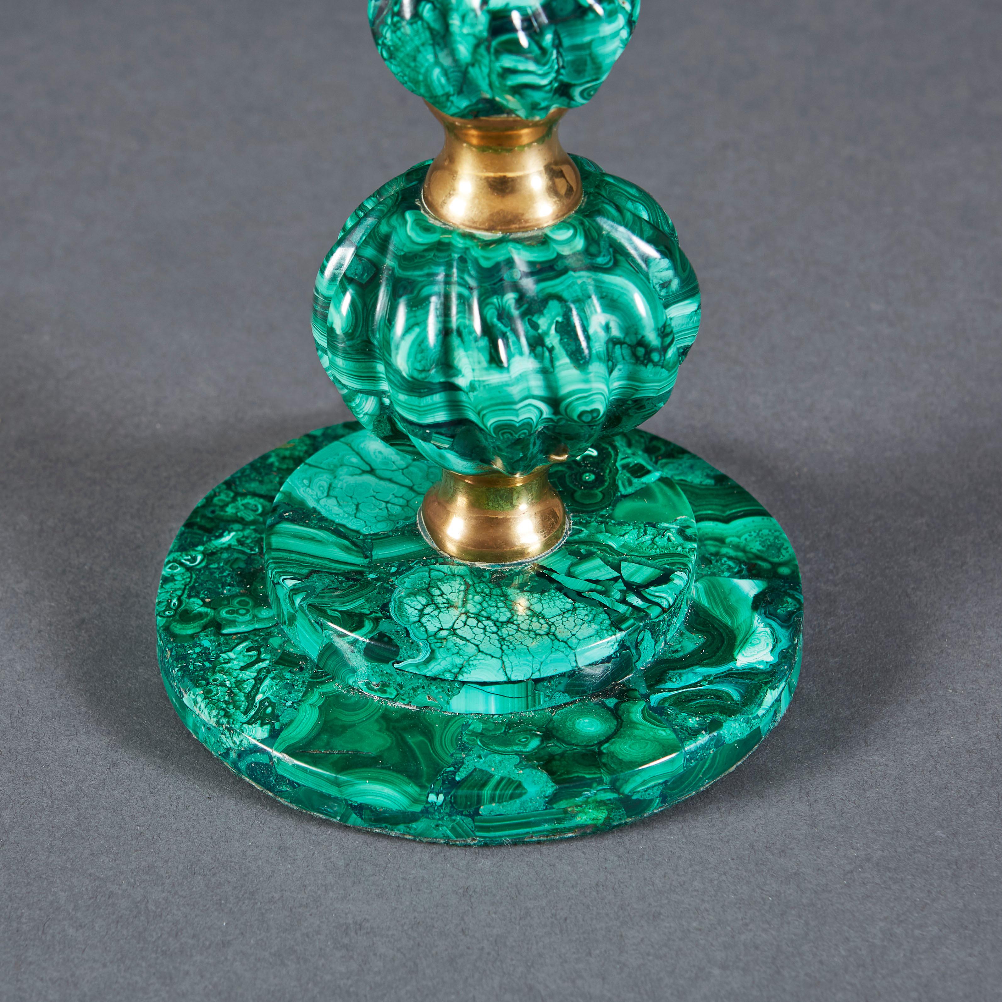 1920s Green Malachite and Brass Table Lamp In Good Condition In London, GB