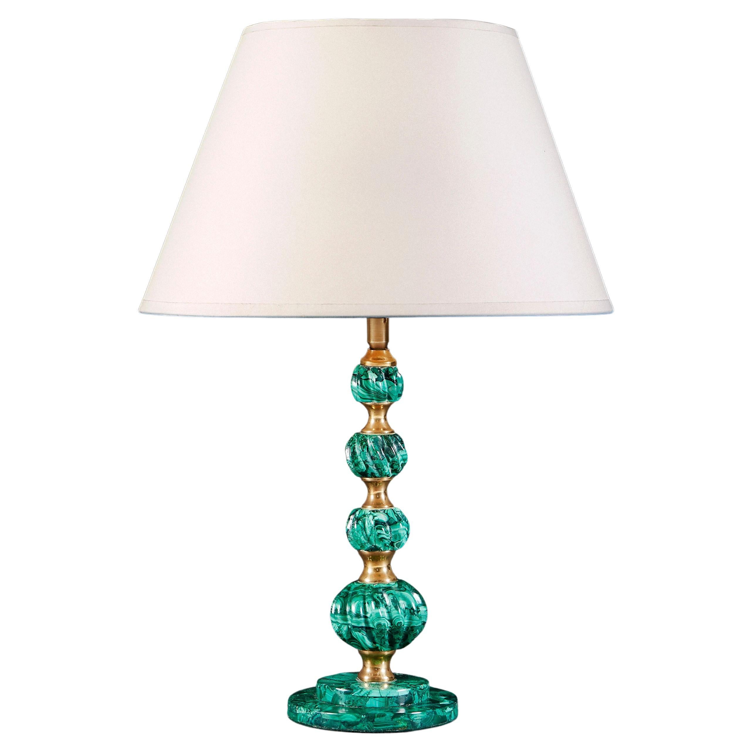 1920s Green Malachite and Brass Table Lamp