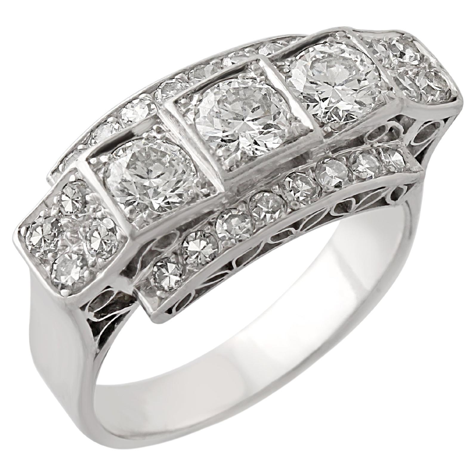 1920s Platinum & Diamond Cocktail Ring For Sale