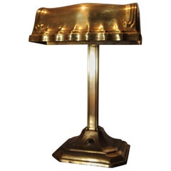 1920s Solid Brass Adjustable Bankers Desk Lamp Raised on a Terraced Base