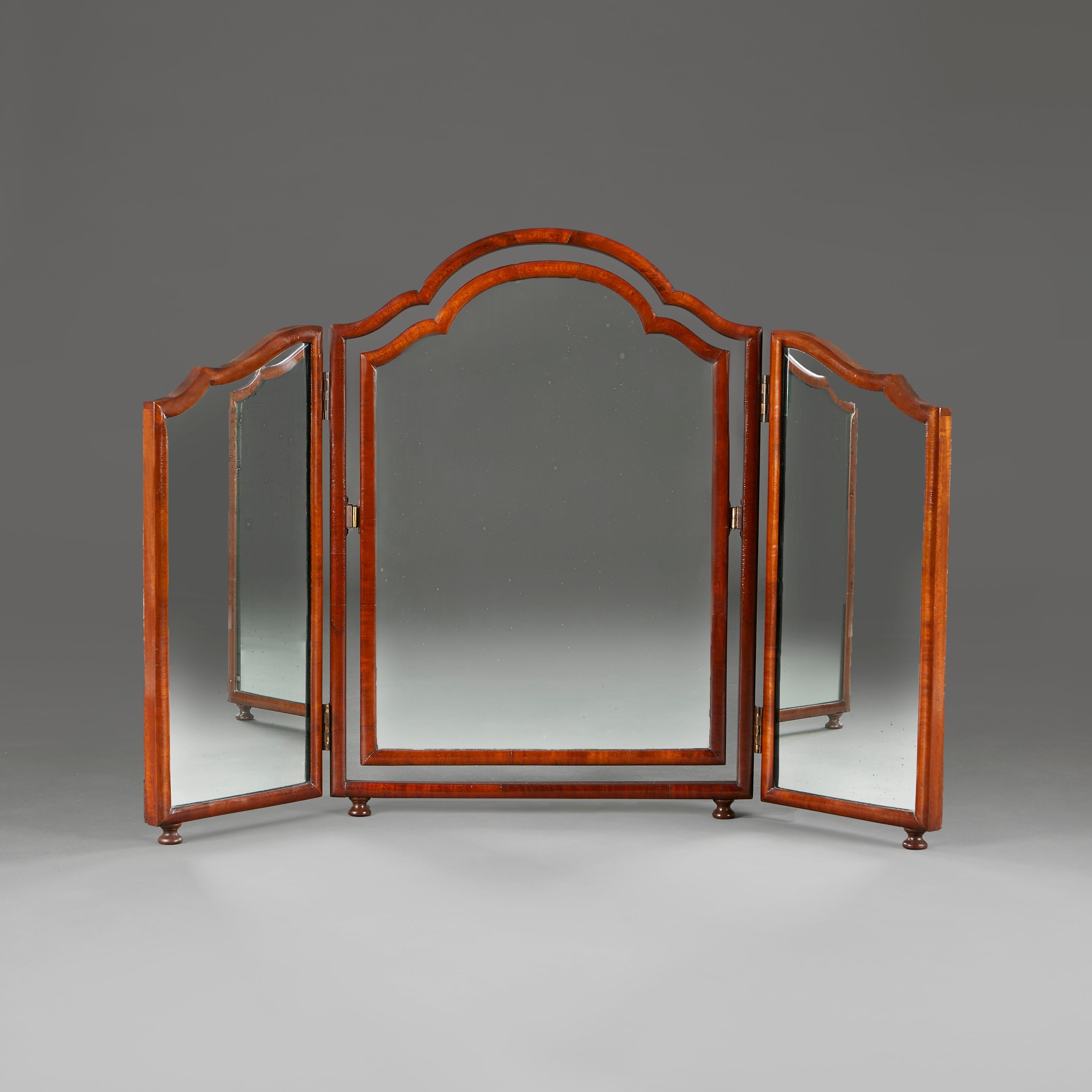 Danish A 1920s Triptych Walnut Dressing Table Mirror For Sale