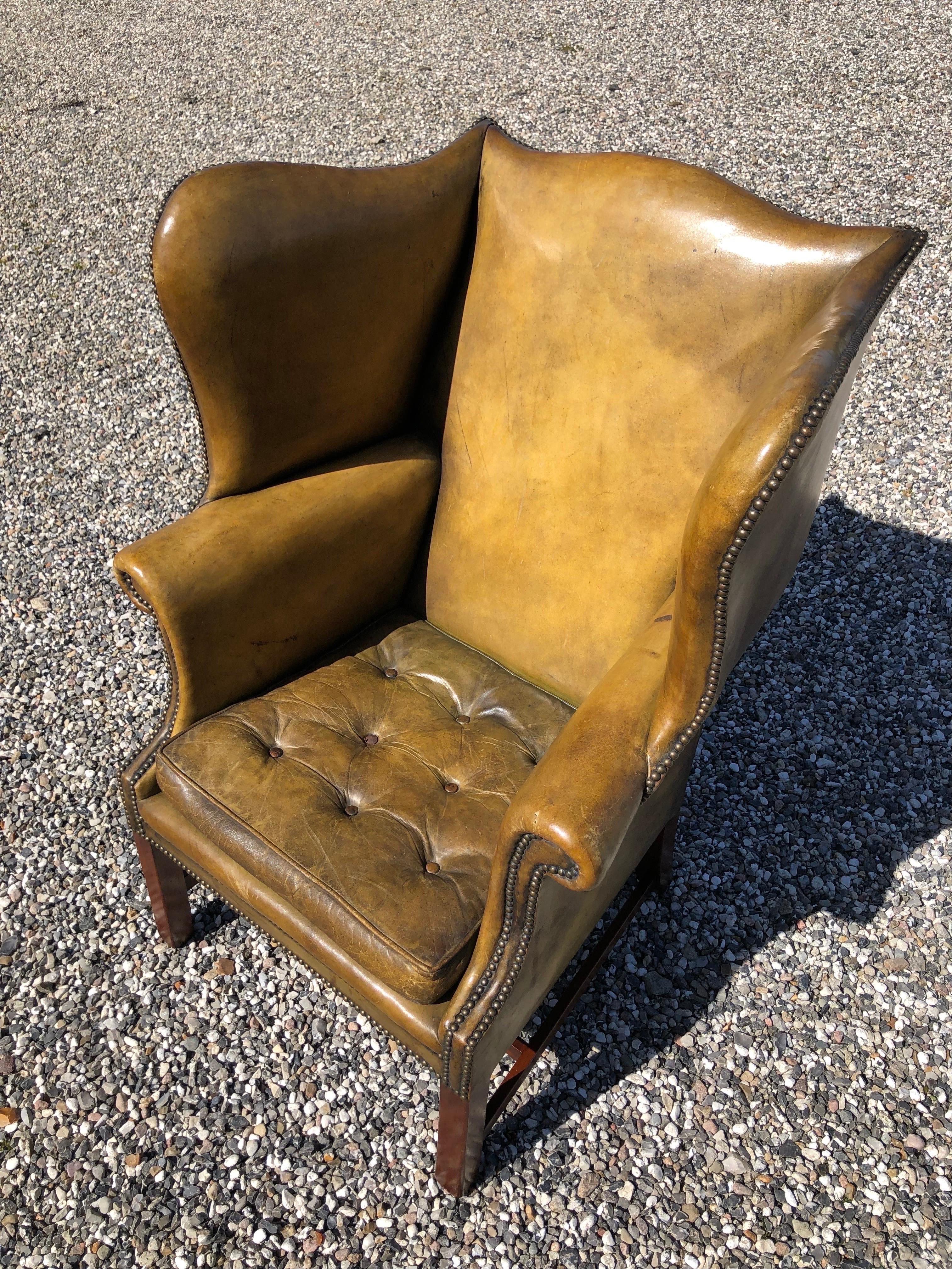 Leather 1920ties Perfect Patinated Wingback Chair