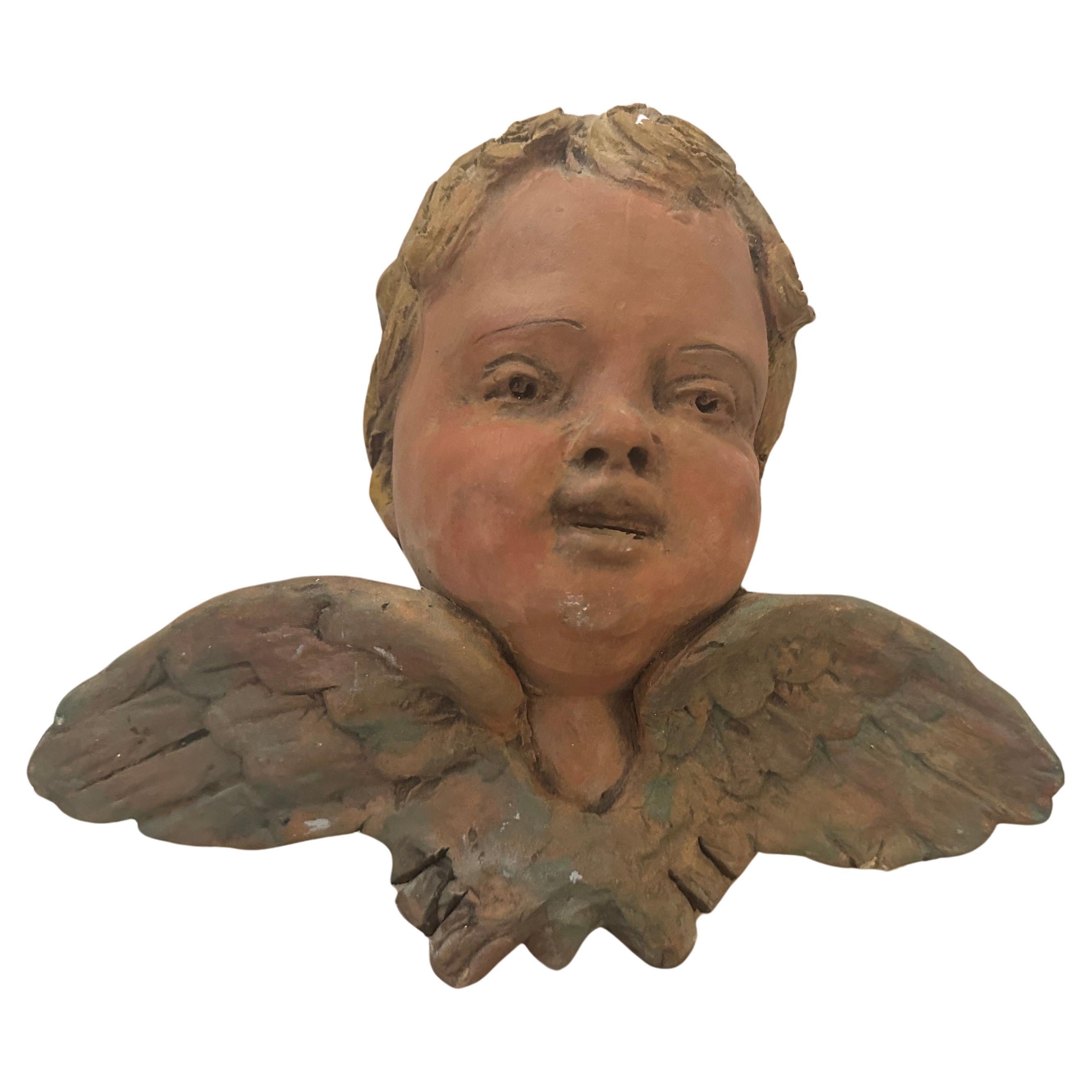 A 1930s Baroque Style Sicilian Hand-Crafted and Painted Terracotta Putto For Sale