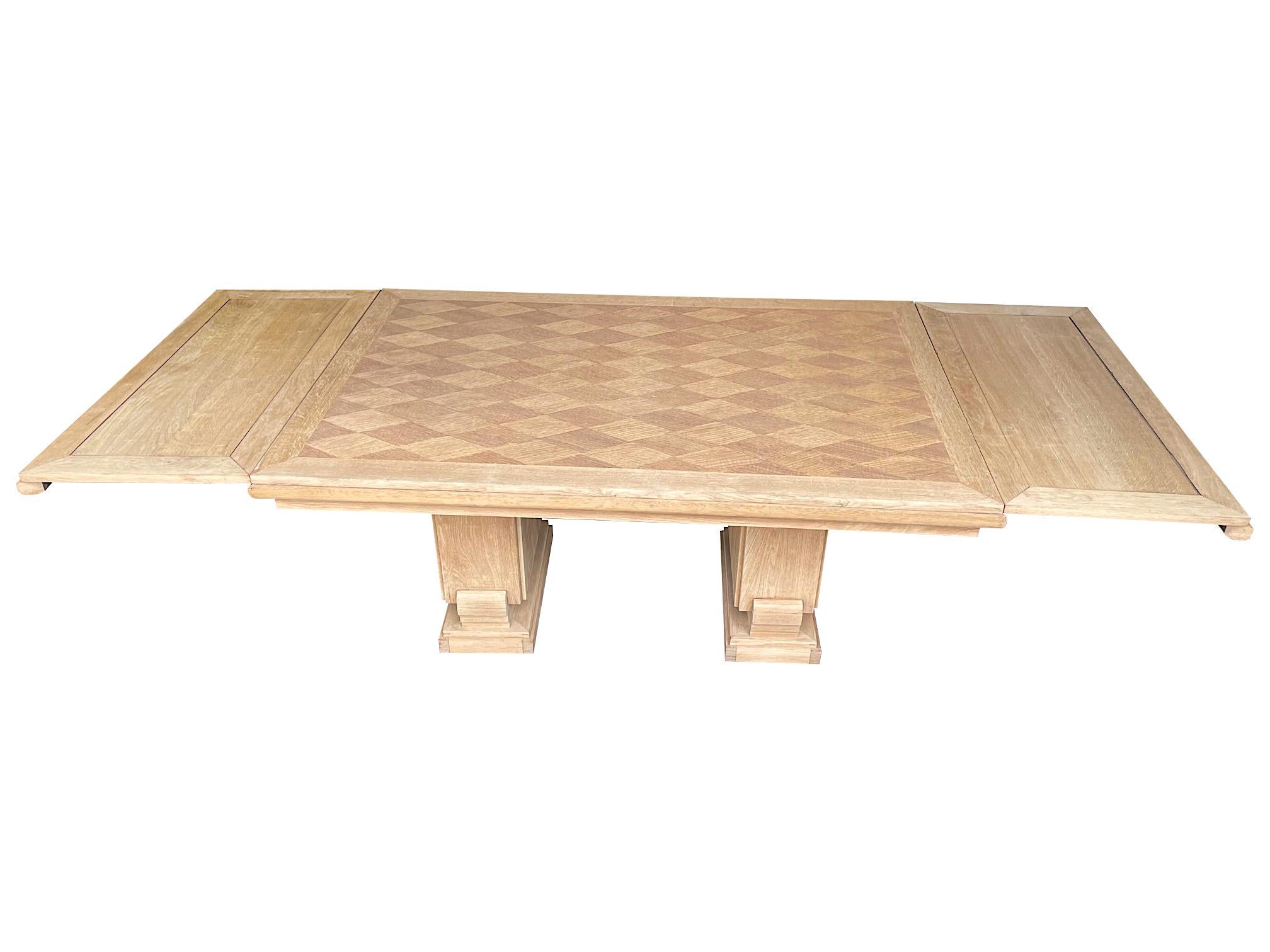 1930s Bleached Oak Extendable Dinning Table by Charles Dudouyt 5