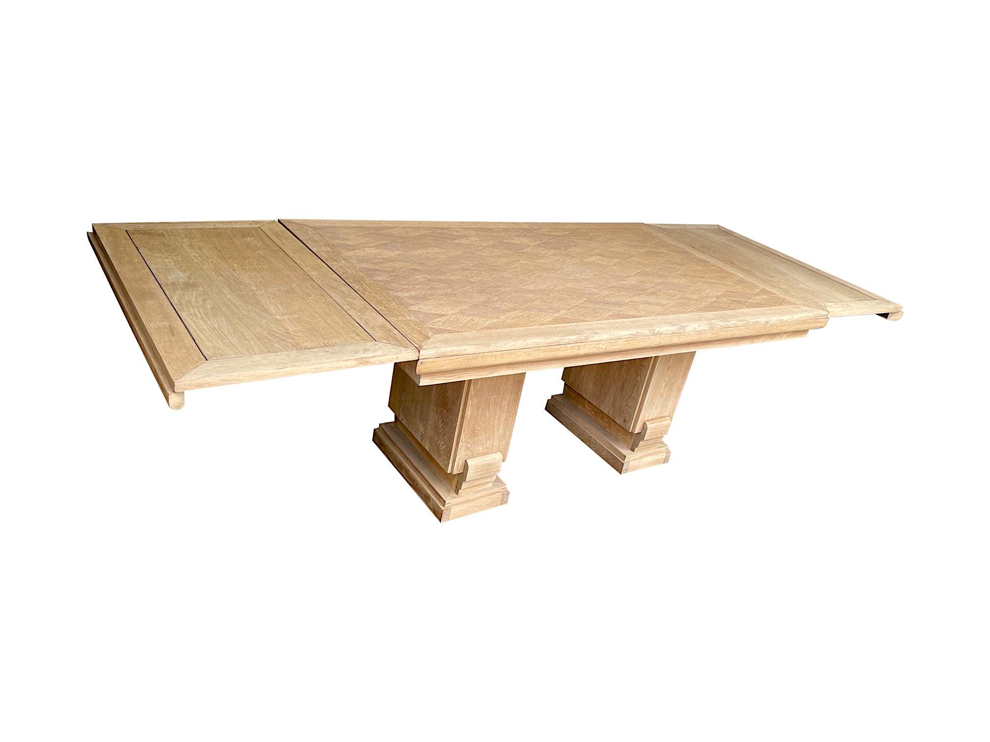 1930s Bleached Oak Extendable Dinning Table by Charles Dudouyt 6