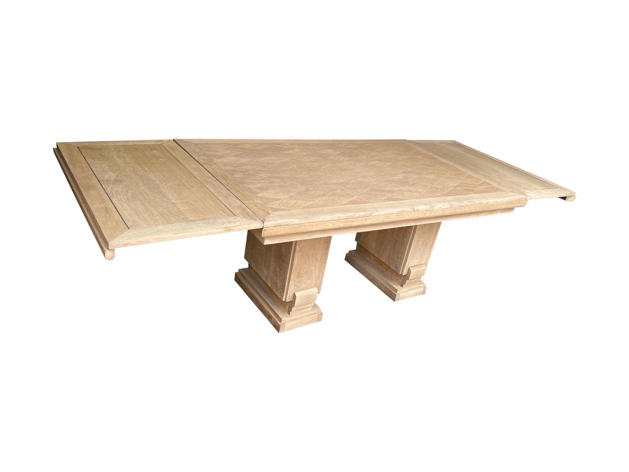 1930s Bleached Oak Extendable Dinning Table by Charles Dudouyt 8