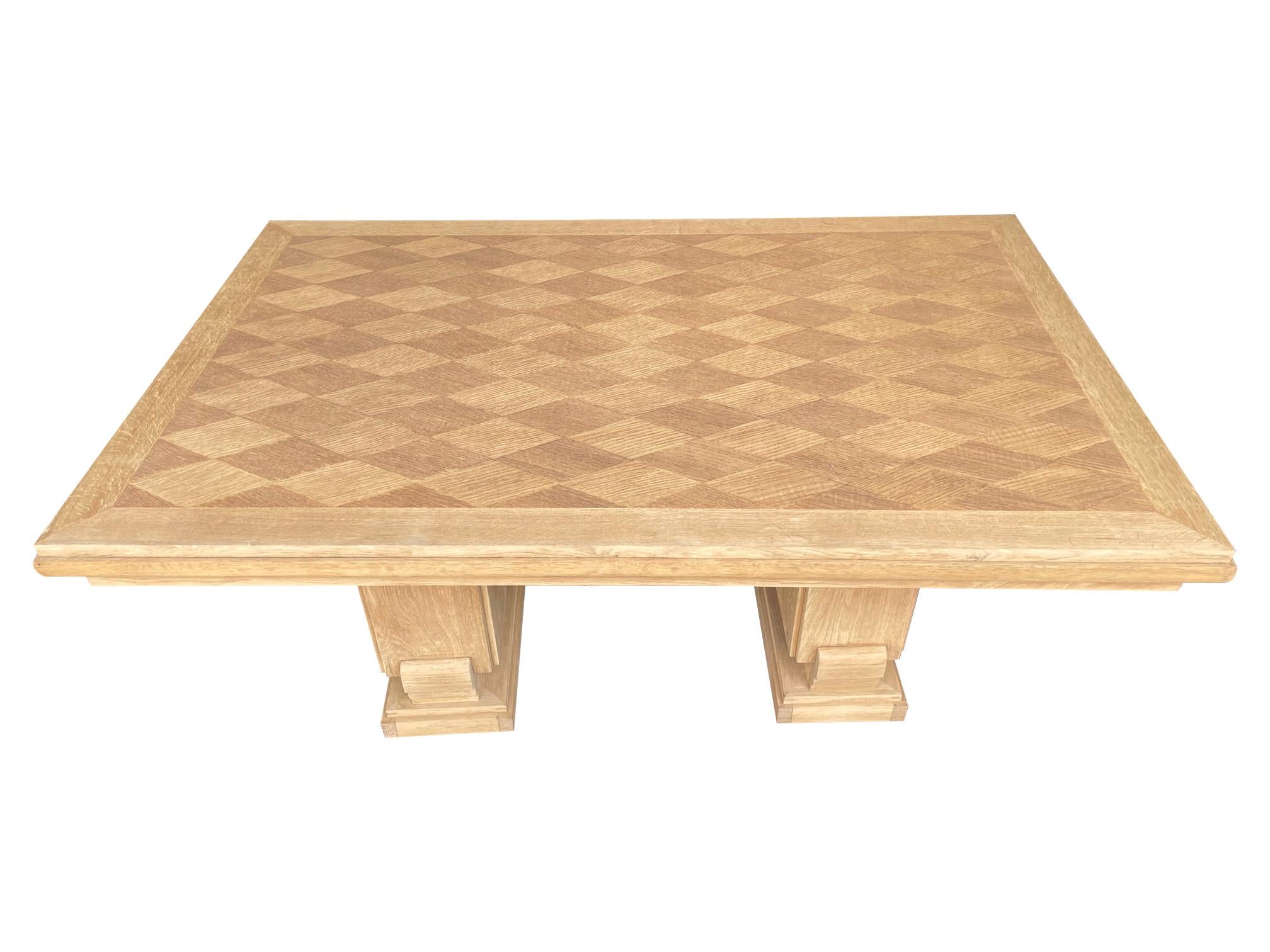 1930s Bleached Oak Extendable Dinning Table by Charles Dudouyt 9