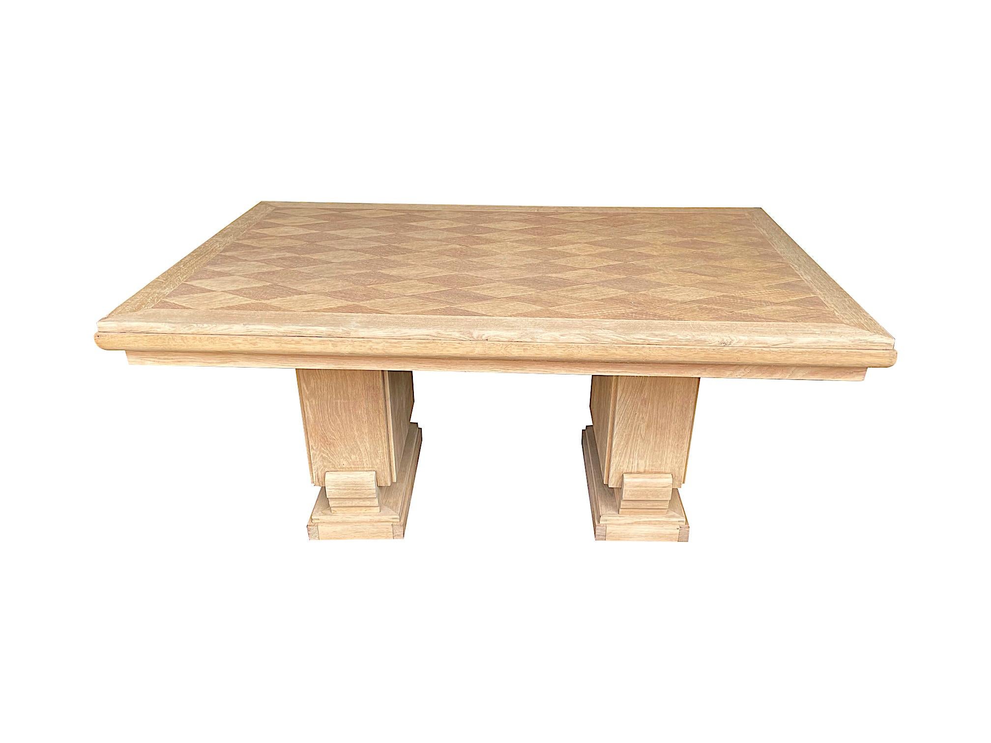 Art Deco 1930s Bleached Oak Extendable Dinning Table by Charles Dudouyt