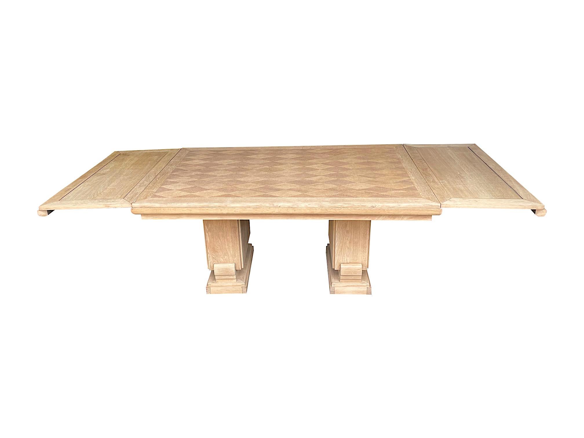 1930s Bleached Oak Extendable Dinning Table by Charles Dudouyt 3