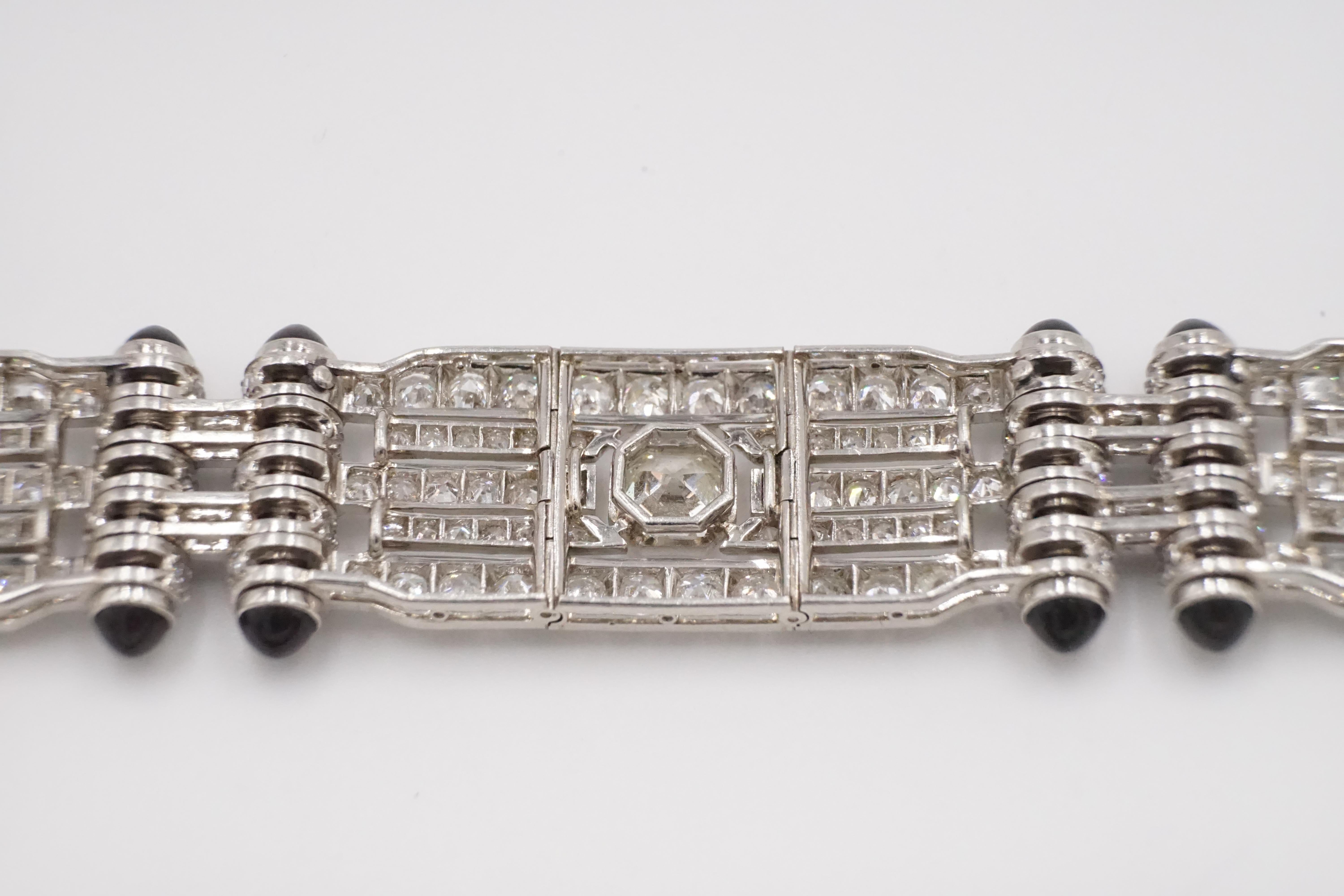 1930s Diamond, Platinum an Black Onyx Bracelet / Choker with French Assay Mark For Sale 2