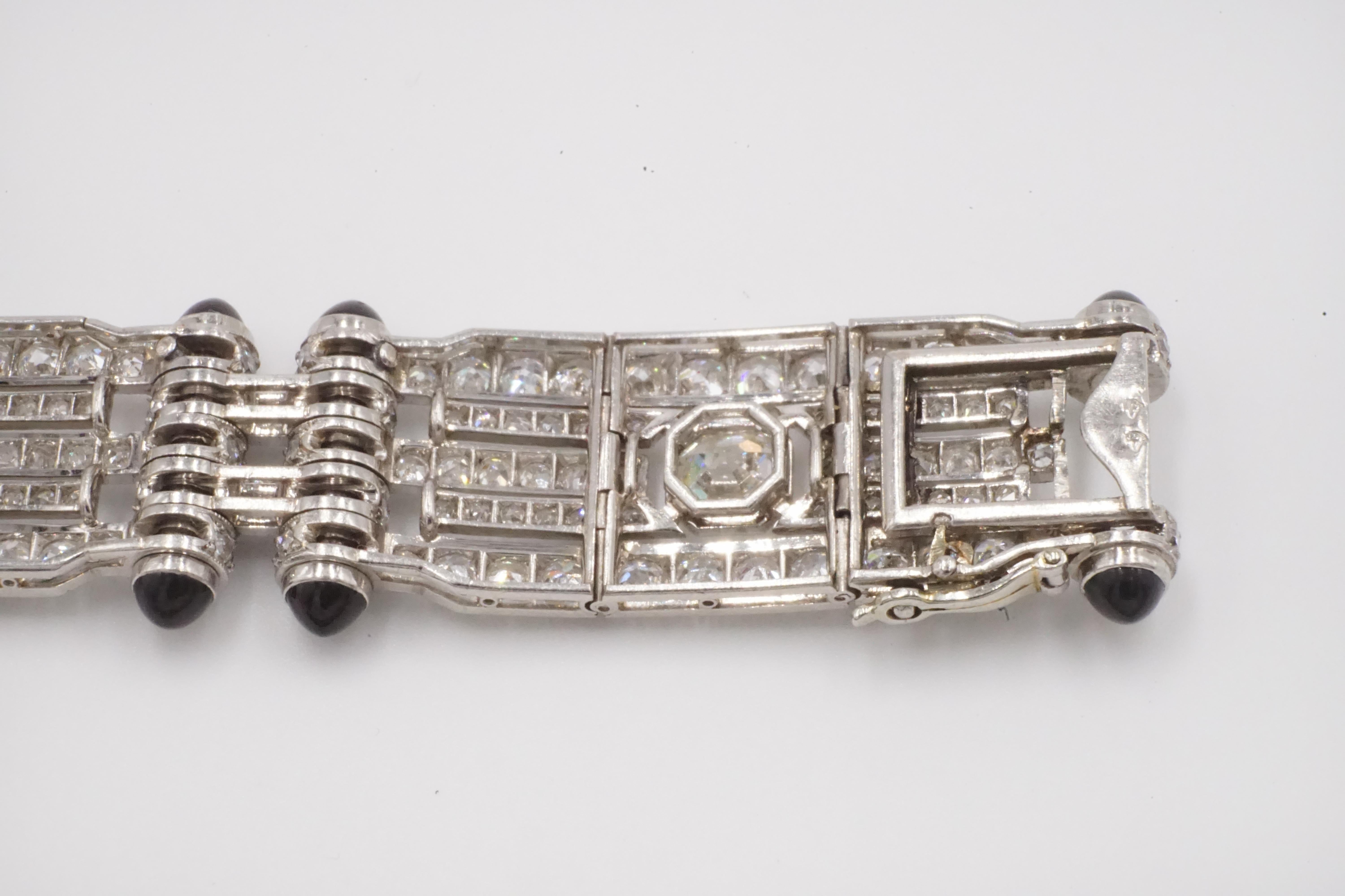 1930s Diamond, Platinum an Black Onyx Bracelet / Choker with French Assay Mark For Sale 3