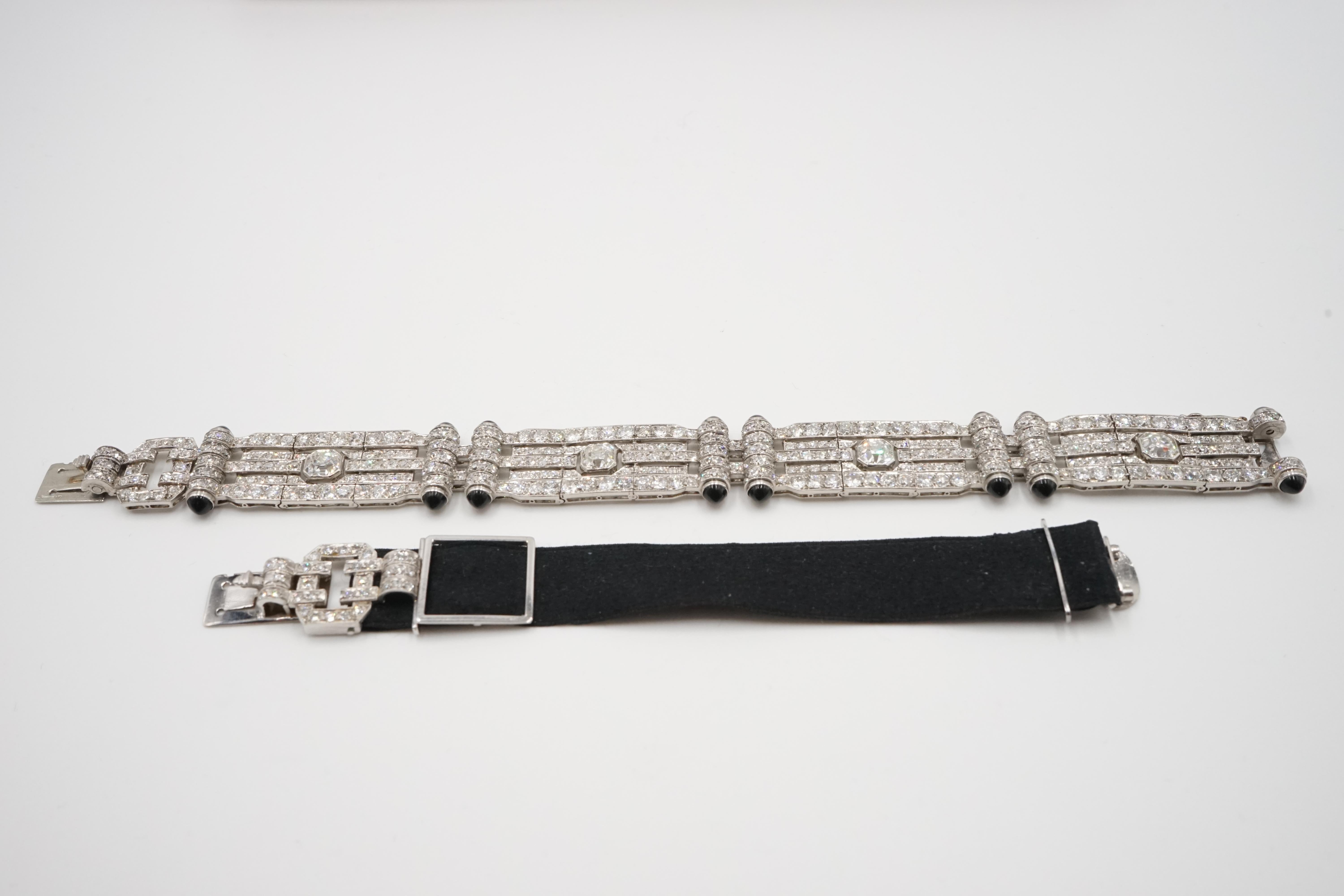 1930s Diamond, Platinum an Black Onyx Bracelet / Choker with French Assay Mark For Sale 4