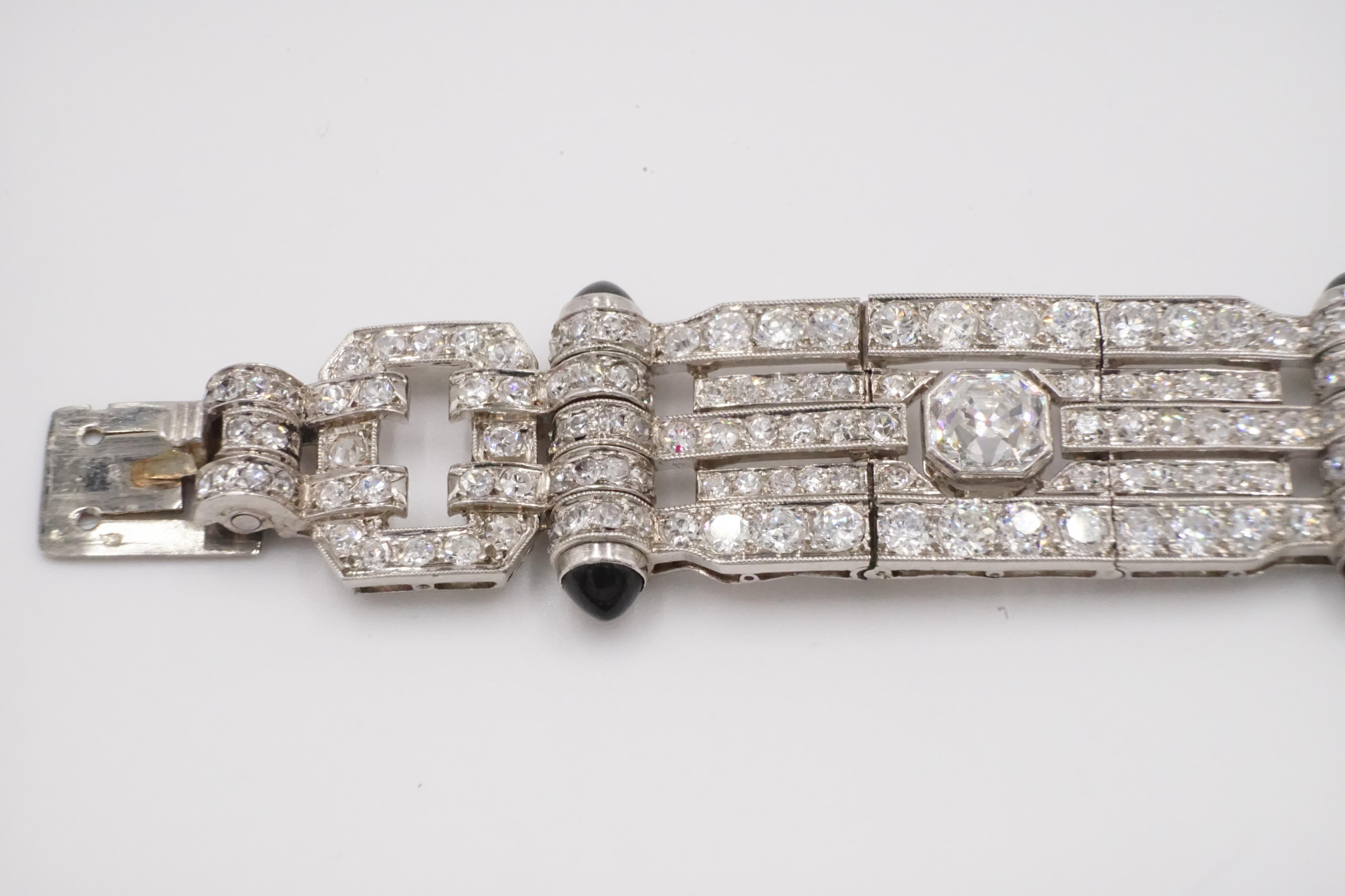 Art Deco 1930s Diamond, Platinum an Black Onyx Bracelet / Choker with French Assay Mark For Sale