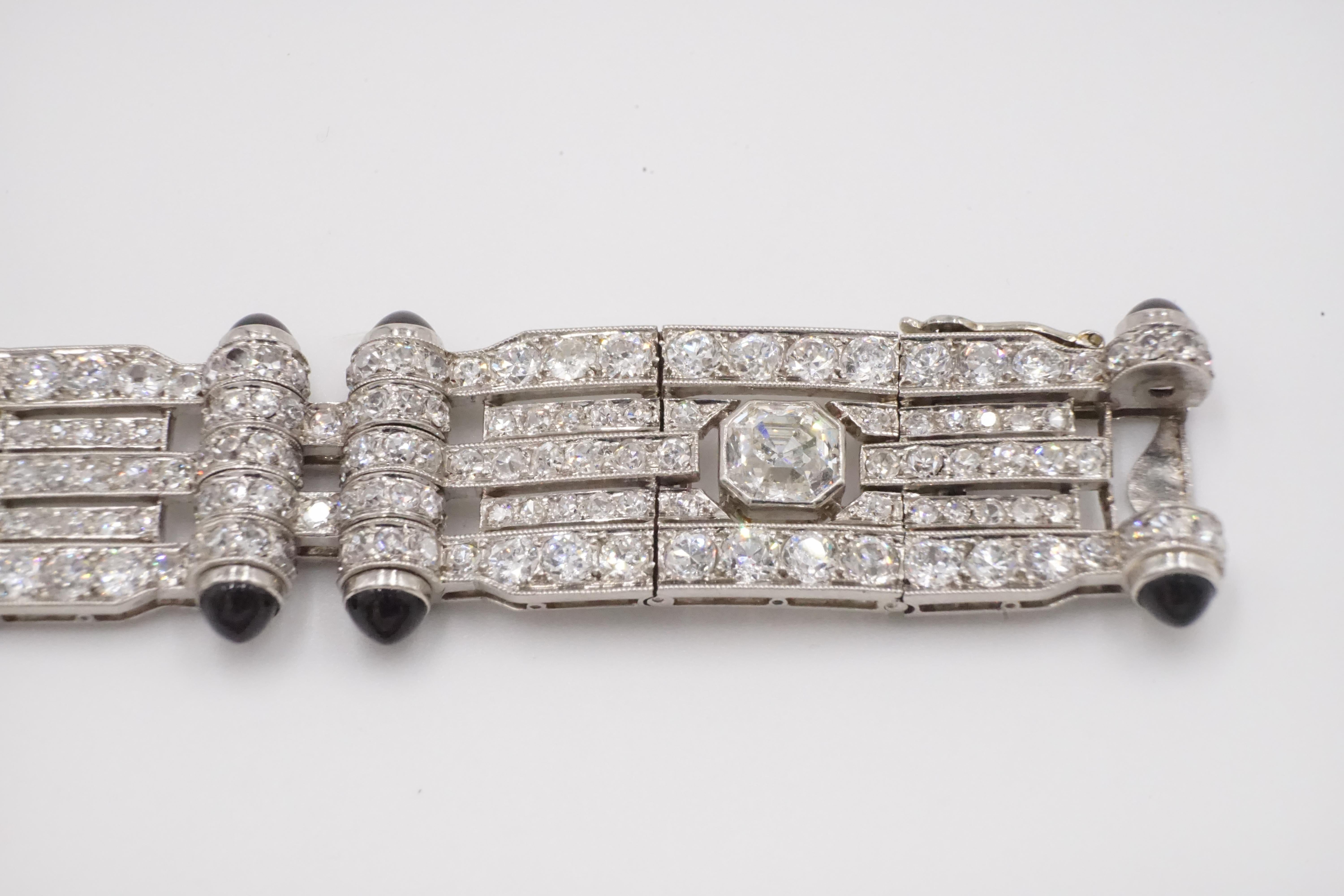 Women's or Men's 1930s Diamond, Platinum an Black Onyx Bracelet / Choker with French Assay Mark For Sale
