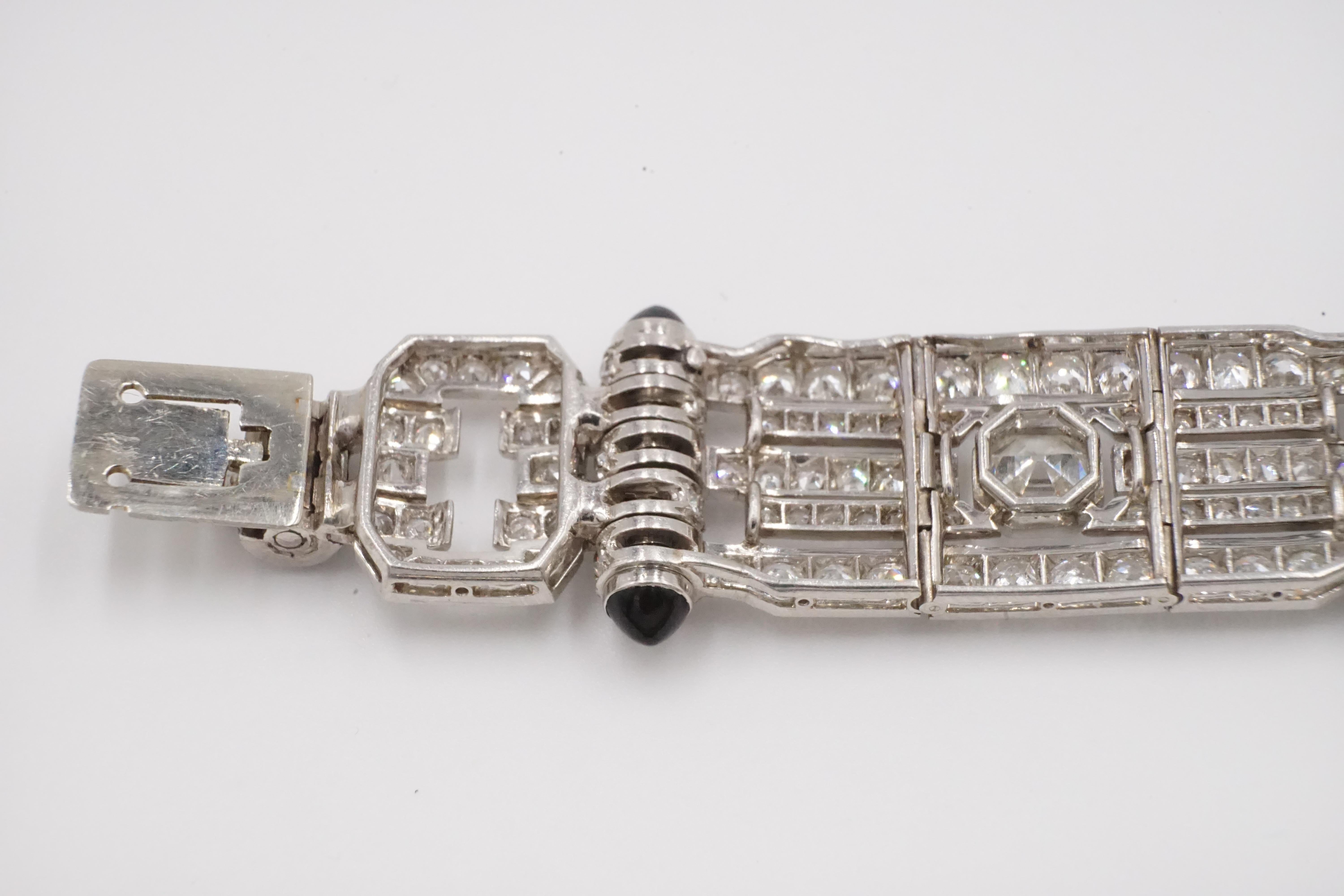 1930s Diamond, Platinum an Black Onyx Bracelet / Choker with French Assay Mark For Sale 1