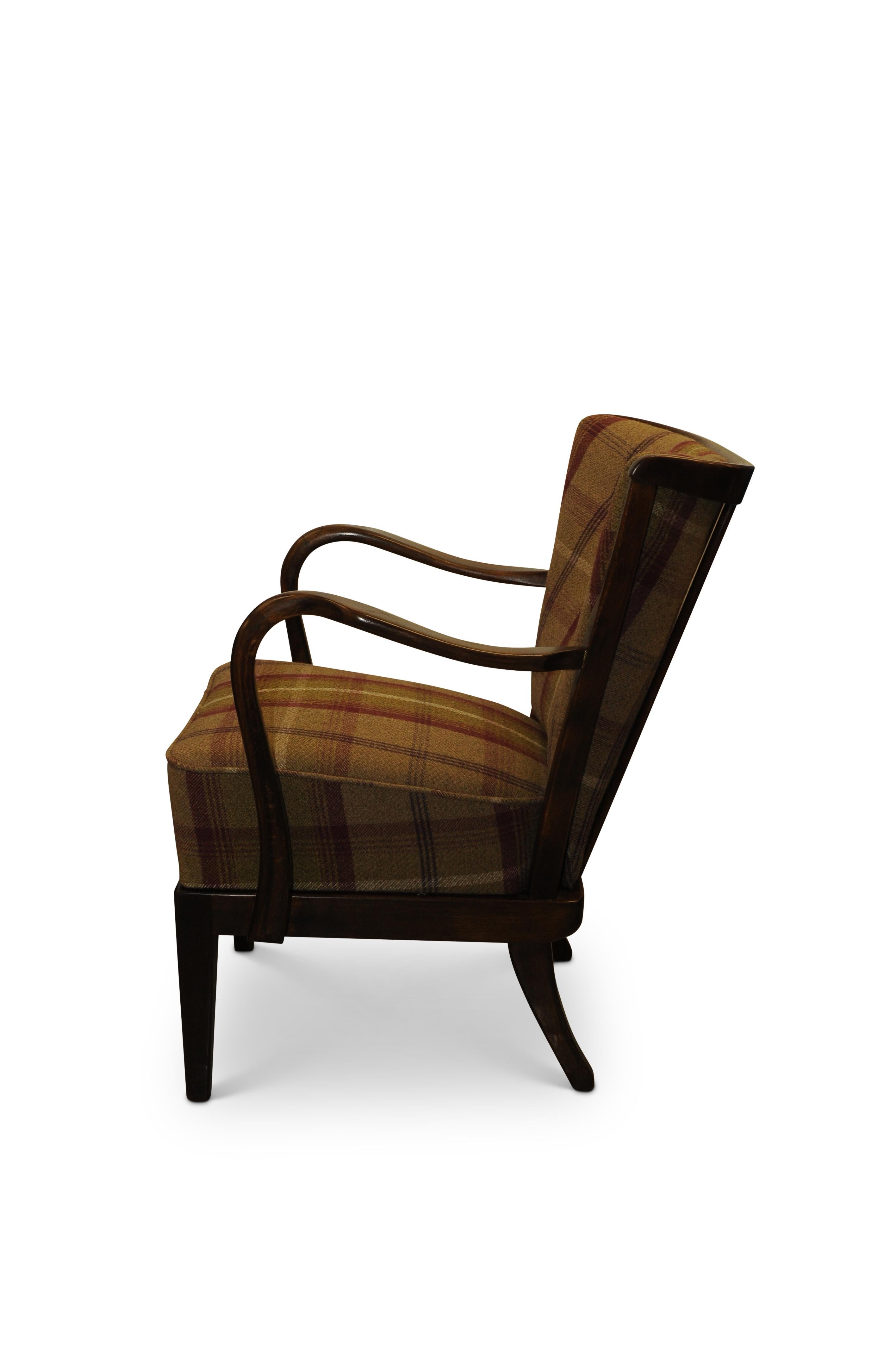 Danish 1930s DUX Scandinavian Art Deco Bentwood Armchair with Patterned Upholstery For Sale