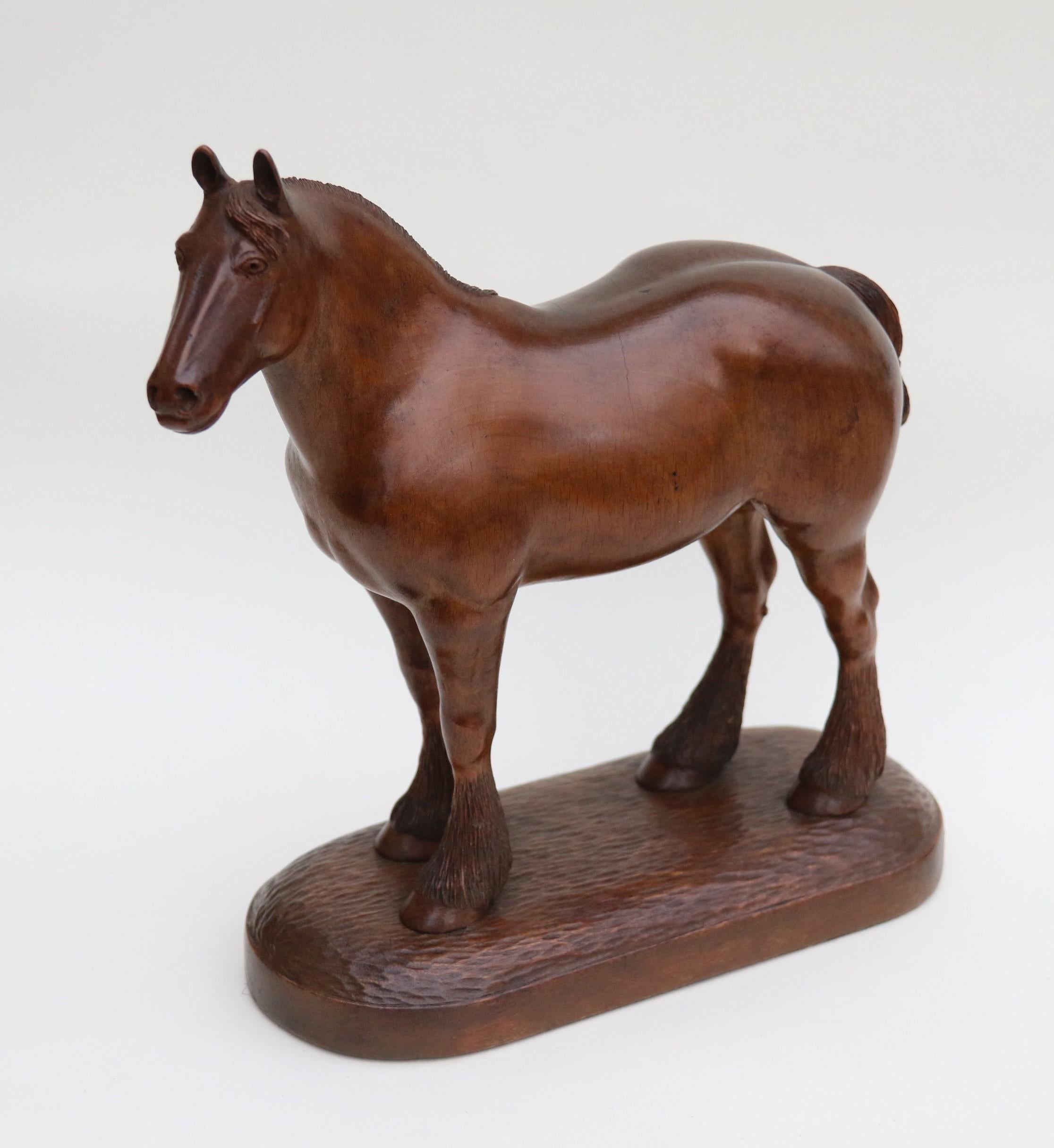 Late Victorian A 1930s English hand carved study of a Belgian draught horse stallion. For Sale