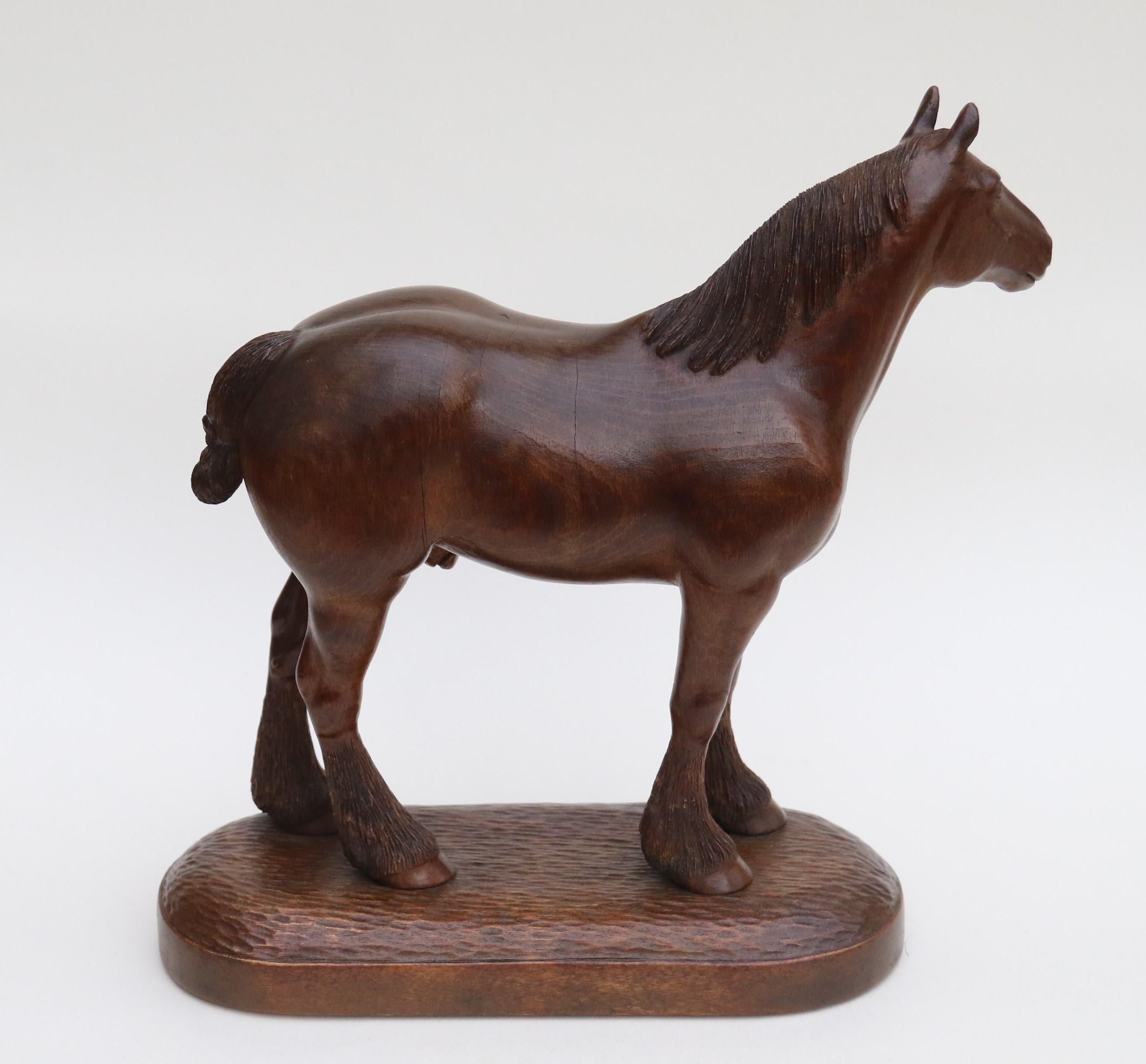 20th Century A 1930s English hand carved study of a Belgian draught horse stallion. For Sale