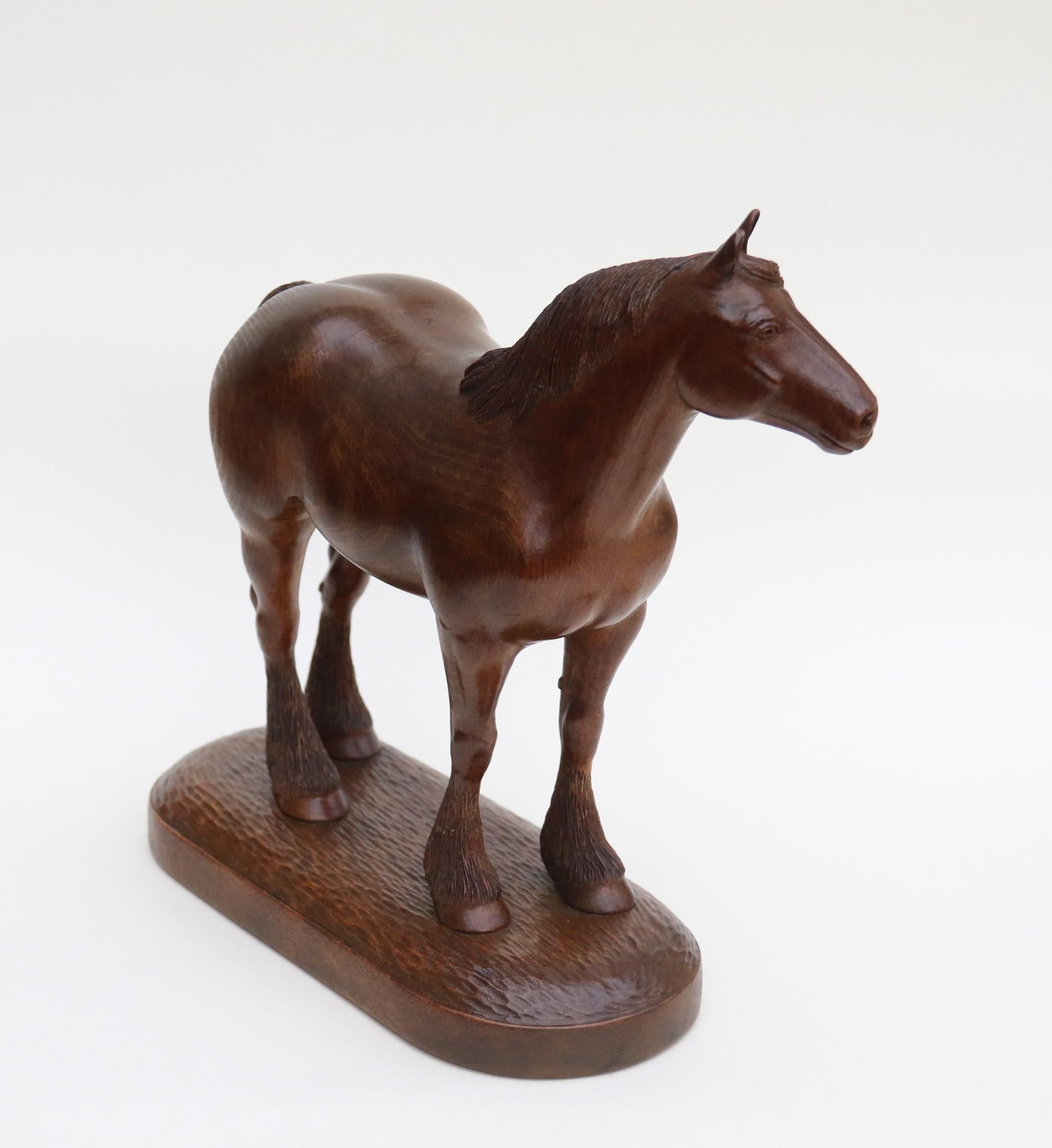 Wood A 1930s English hand carved study of a Belgian draught horse stallion. For Sale