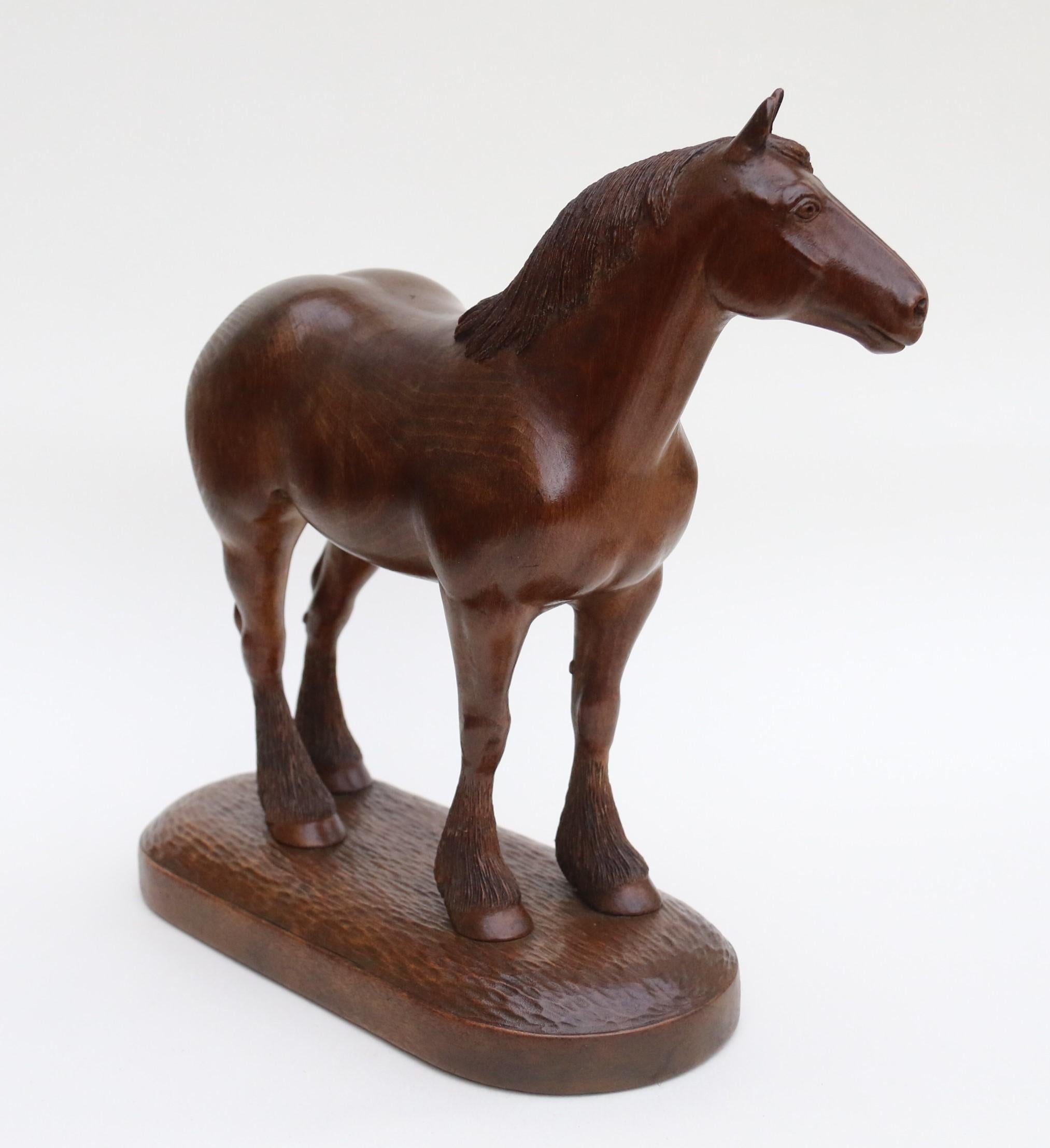 A 1930s English hand carved study of a Belgian draught horse stallion. For Sale 1