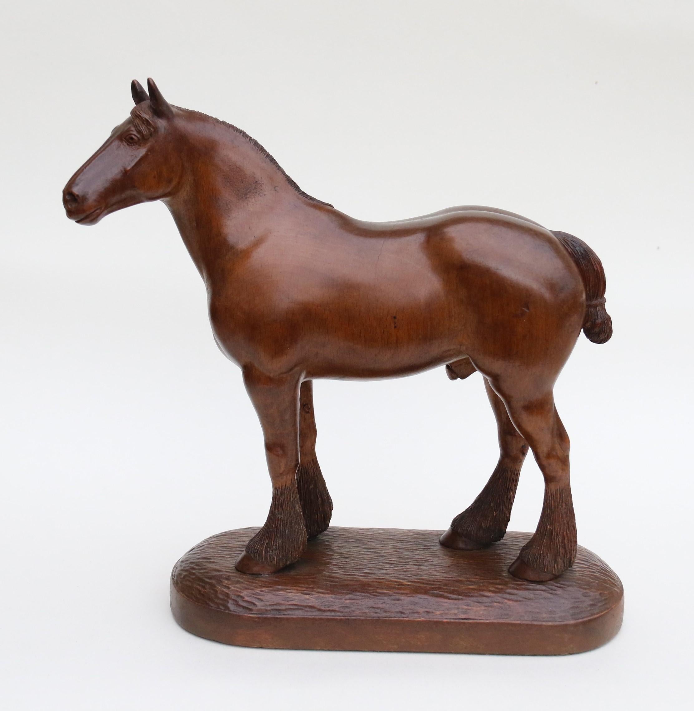 A 1930s English hand carved study of a Belgian draught horse stallion. For Sale 2