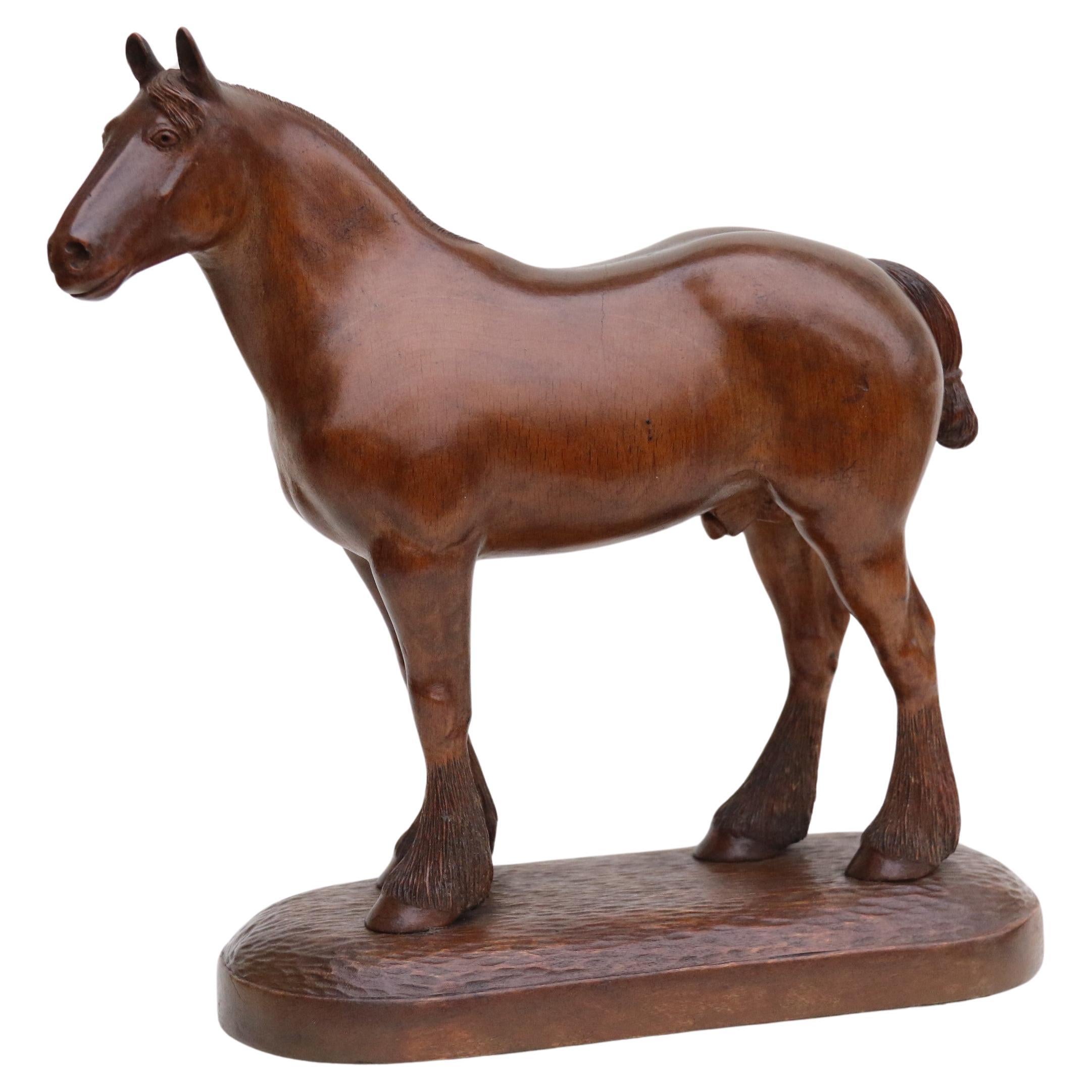 A 1930s English hand carved study of a Belgian draught horse stallion. For Sale