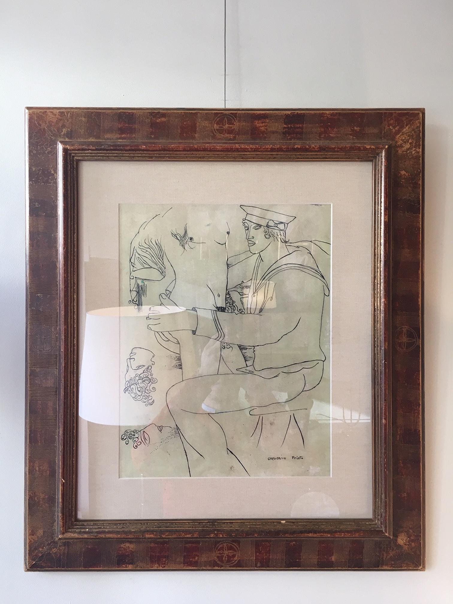 Dessin érotique de Gregorio Prieto (espagnol, 1897-1992)
Plume, aquarelle. 
Signé,
vers 1930.
 