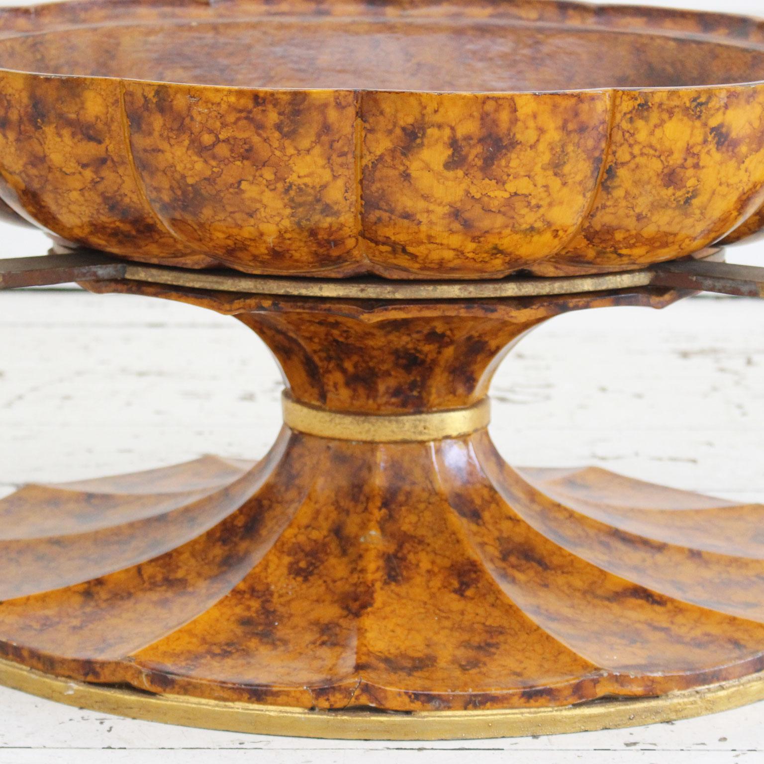 Painted 1930s Faux Tortoiseshell Italian Coffee Table with Glass Top
