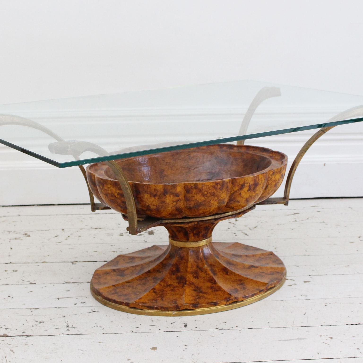 1930s Faux Tortoiseshell Italian Coffee Table with Glass Top In Good Condition In Kent, GB